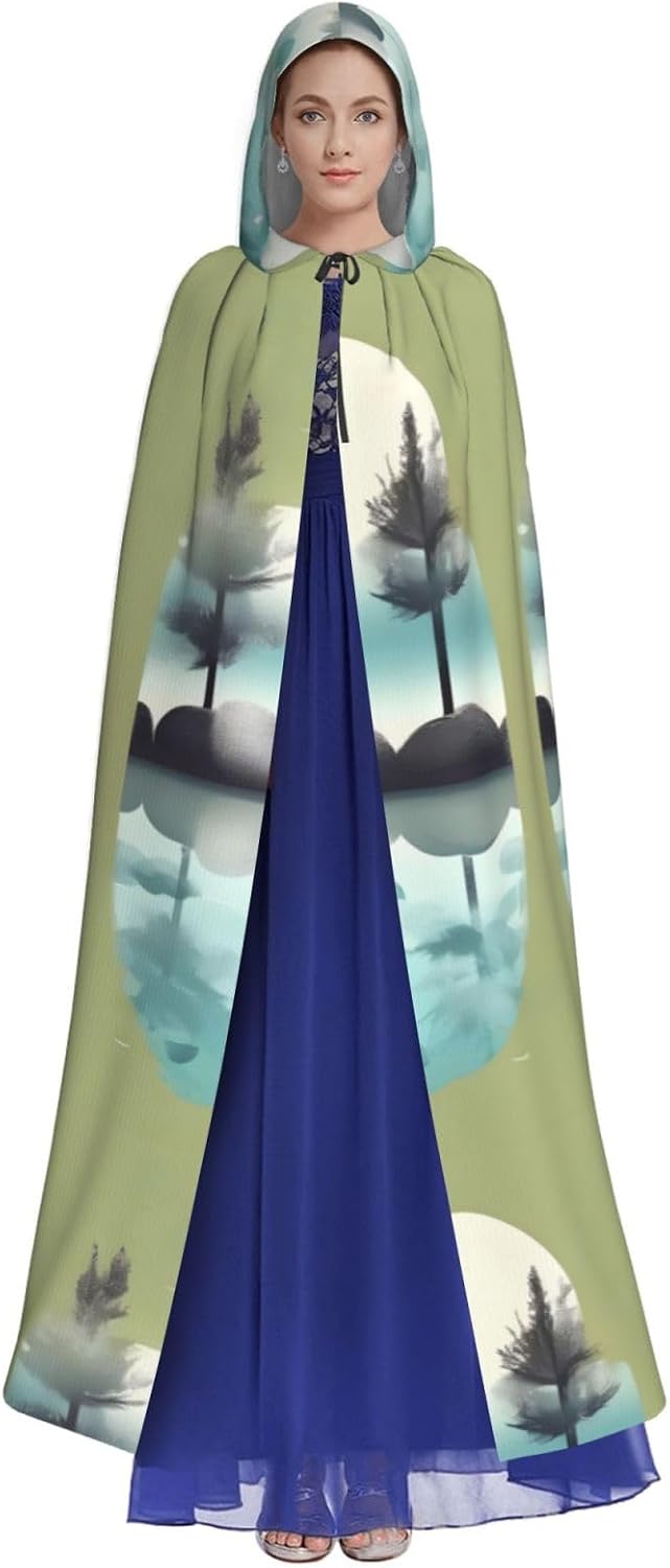 Tranquil Lakes Men Women Halloween Role Play Party Decoration Hooded Poncho Black
