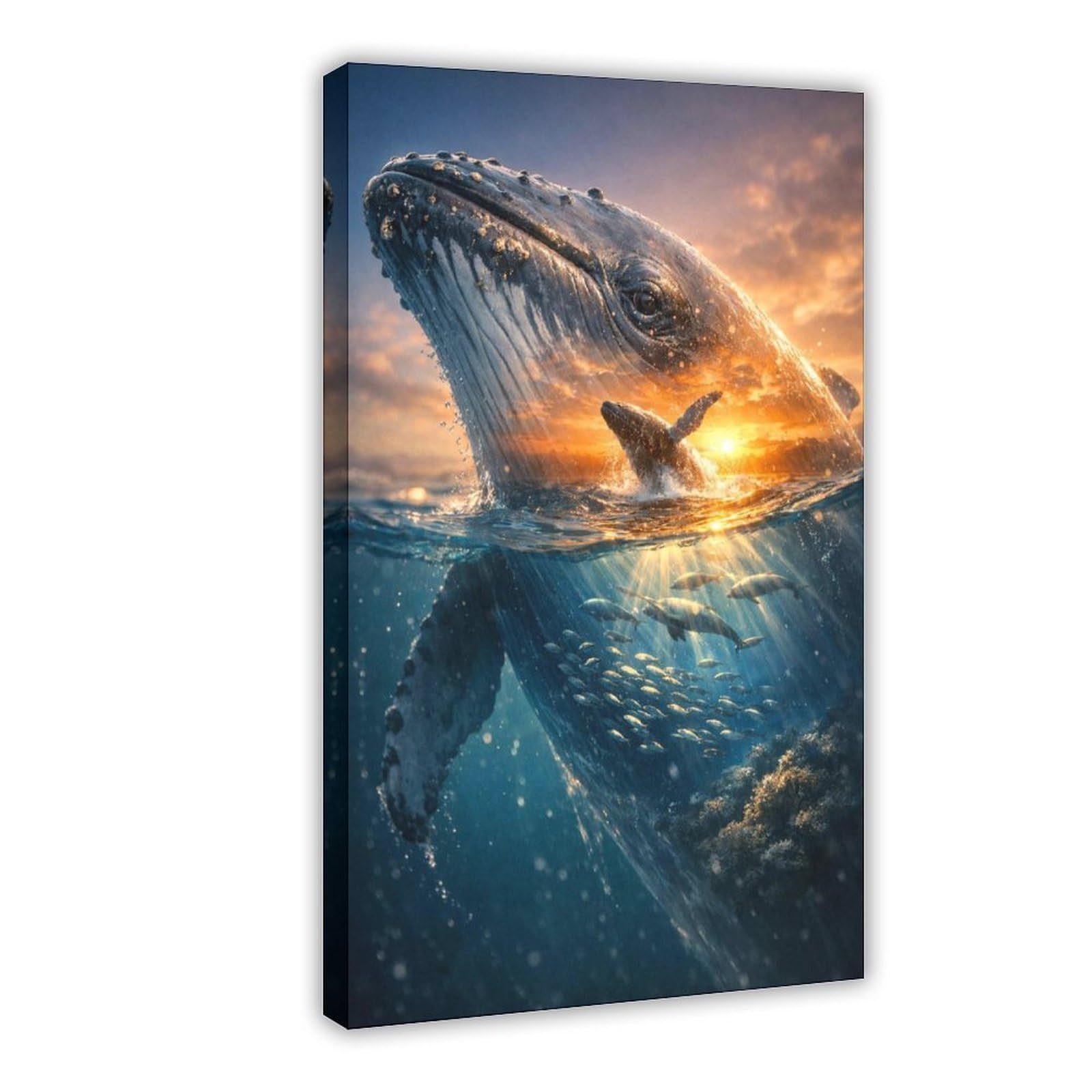 Jfecth Frame-Style Whale Sunset Poster Canvas Poster For Dorm Room Decor Gift