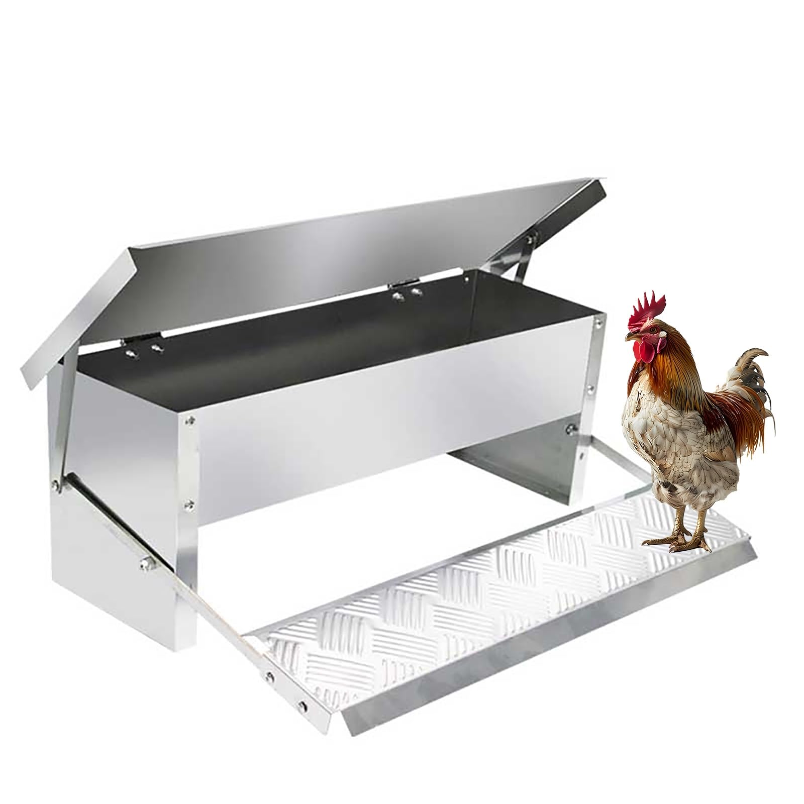Comedero automático para pollos, sin residuos, de acero inoxidable, con diseño resistente a la intemperie y estructura estable, cubierta superior para una fácil gestión de la alimentación