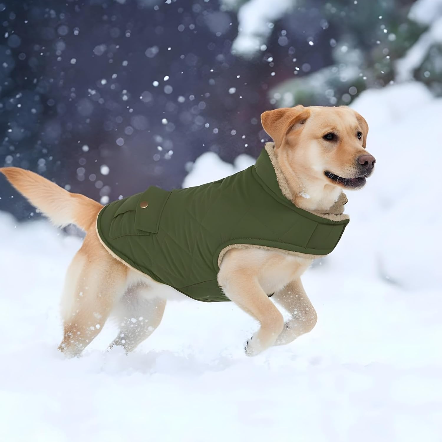 ASENKU Warm Dog Winter Coat, Waterproof Dog Coat for Cold Weather, Fleece Dogs Jacket with Ultra Thick Plush Lining Leash Hole Storage Pockets for Medium Large Dogs (Green, Large) - Image 7