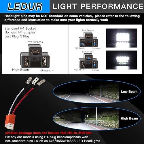 Miniatura 7 de LEDUR Faros delanteros LED 4x6 aprobados por puntos Hi/Lo de repuesto de haz sellado H4651 H4652 H4656 H4666 H6545 Compatible con Peterbilt Kenworth
