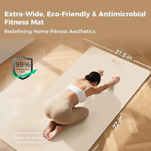 Miniatura 3 de KEEP Esterilla de yoga de alta calidad de 0.354 in de grosor, antidesgarros, 32 pulgadas, extra ancha, con correa para hombres y mujeres, equipo de