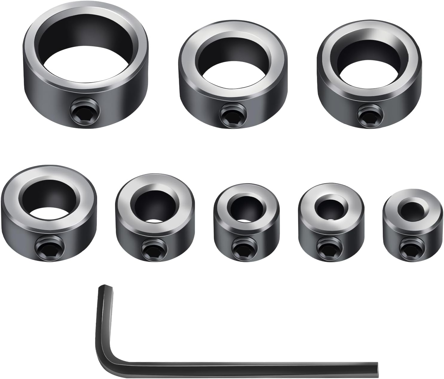 Depth Stop Drill Bit,Stop Collar Set Includes 1/8”, 3/16”, 1/4”, 5/16”, 3/8”, 7/16”, 1/2”, 5/8”and Allen Wrench(9Pcs), Premium High Carbon Steel Drill Bit Positioning Ring Split Ring- Tiosamd