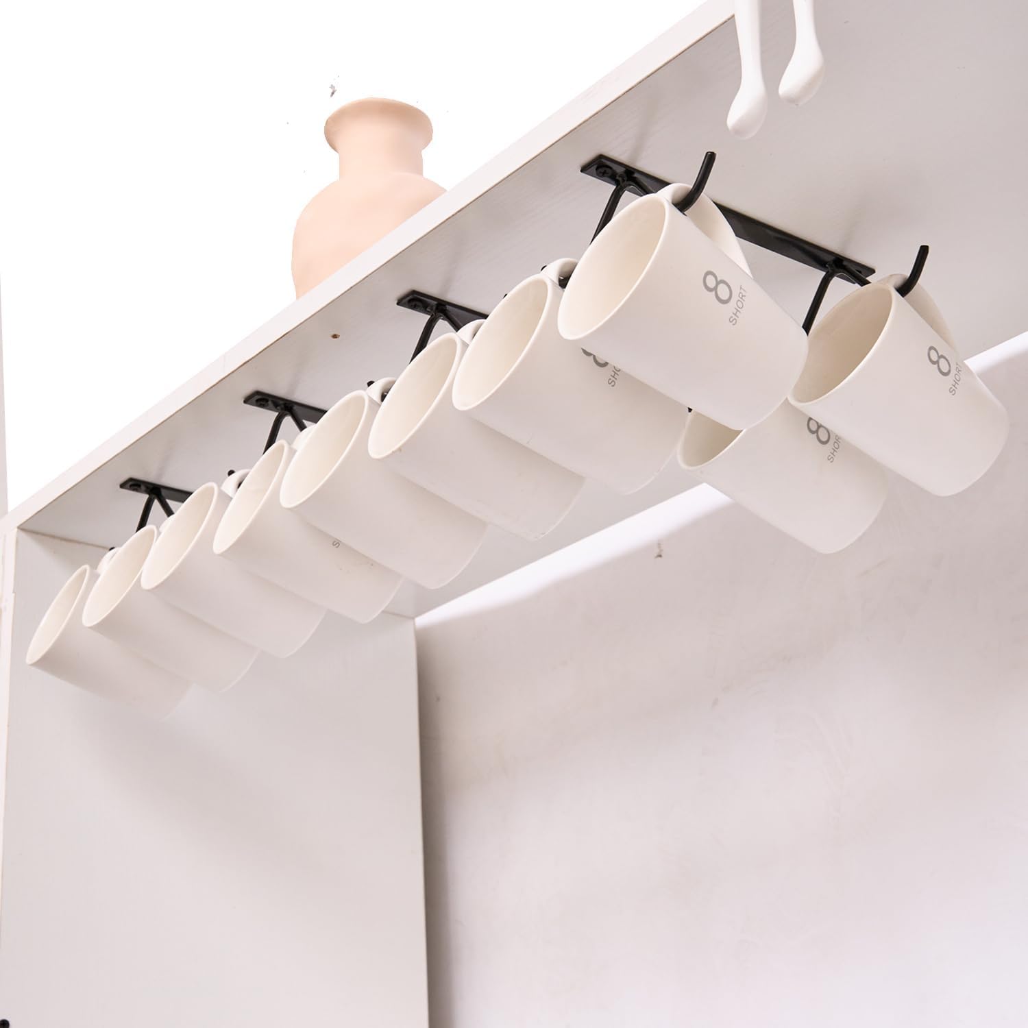 4 Packs Mug Hooks Under Cabinet, Coffee Cup Hooks for Hanging Under Shelf, Mugs Organizer Rack with 16 Hooks for Displaying Mugs, Coffee Cups and Kitchen Utensils, Bar Accessories