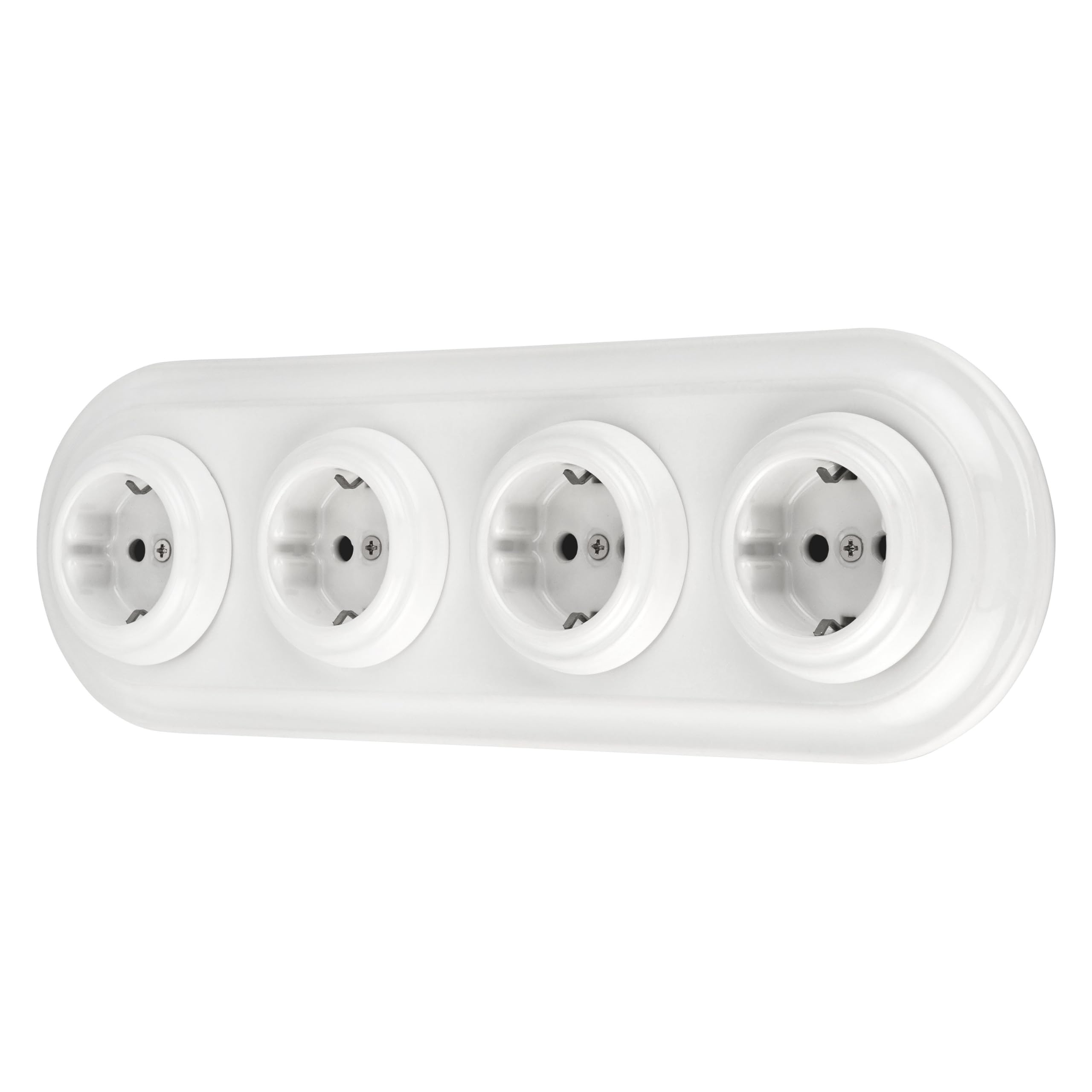 Unterputz Porzellan Retro Steckdose 4-fach, All-in-One, SET Serie PR1 weiß