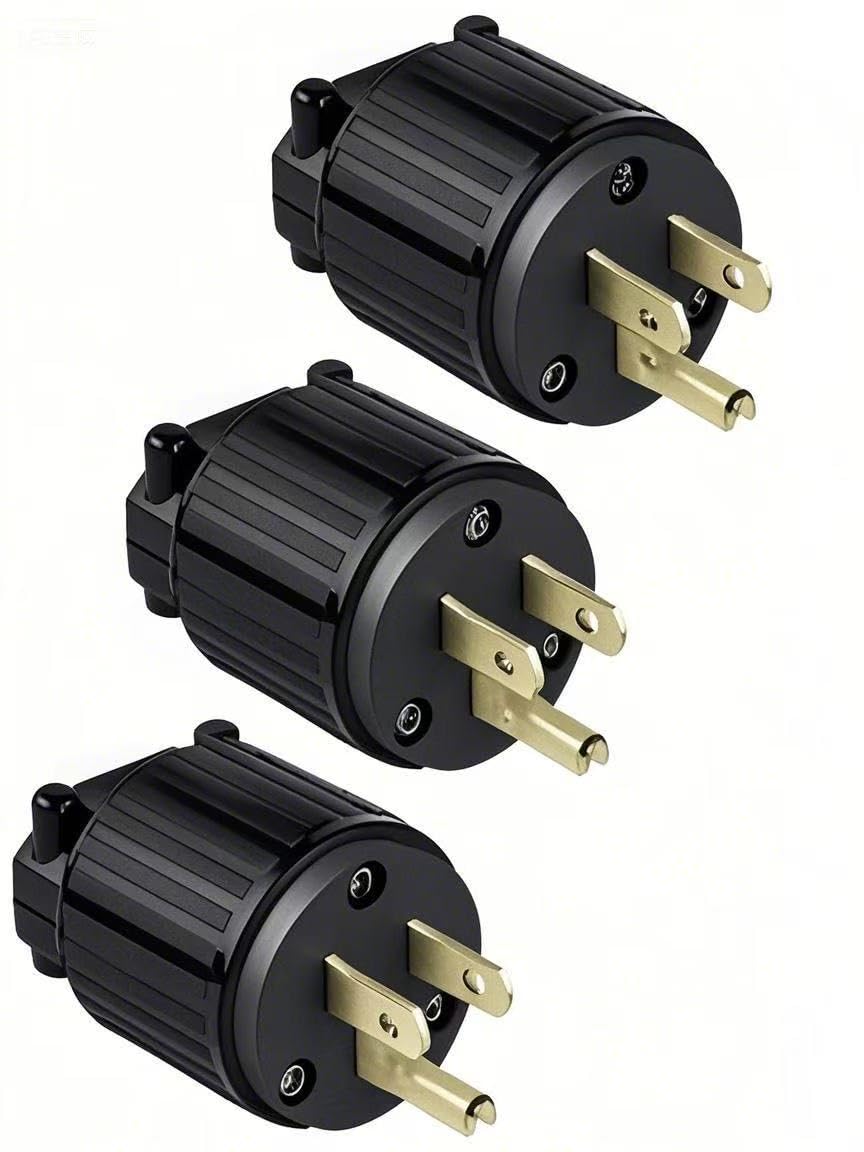 [3 Pack] NEMA 5-15P Straight Blade Plug Connector, 15 Amp 125 Volt, 2 Pole 3 Wire Grounding Outlet, Male Electrical Plug Outlet Heavy Duty, Black
