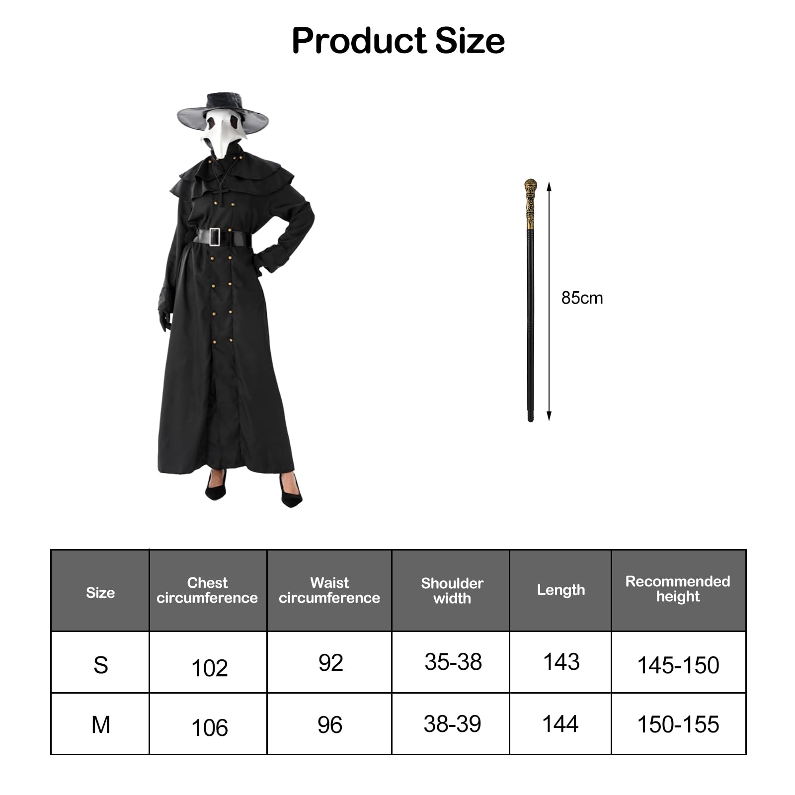 CMANLNYK Plague Doctor Costume Adult, Scary Doctor Costume Adult Halloween, Include Mask, Hat, Scepter, Gloves - Image 2