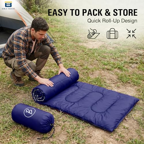 Image of Sleeping Bag for Camping & Travel | Regular Size Lightweight Sleeping Bag (1kg) | Comfortable, Easy to Carry & Store. Pack of 1 (Navy)
