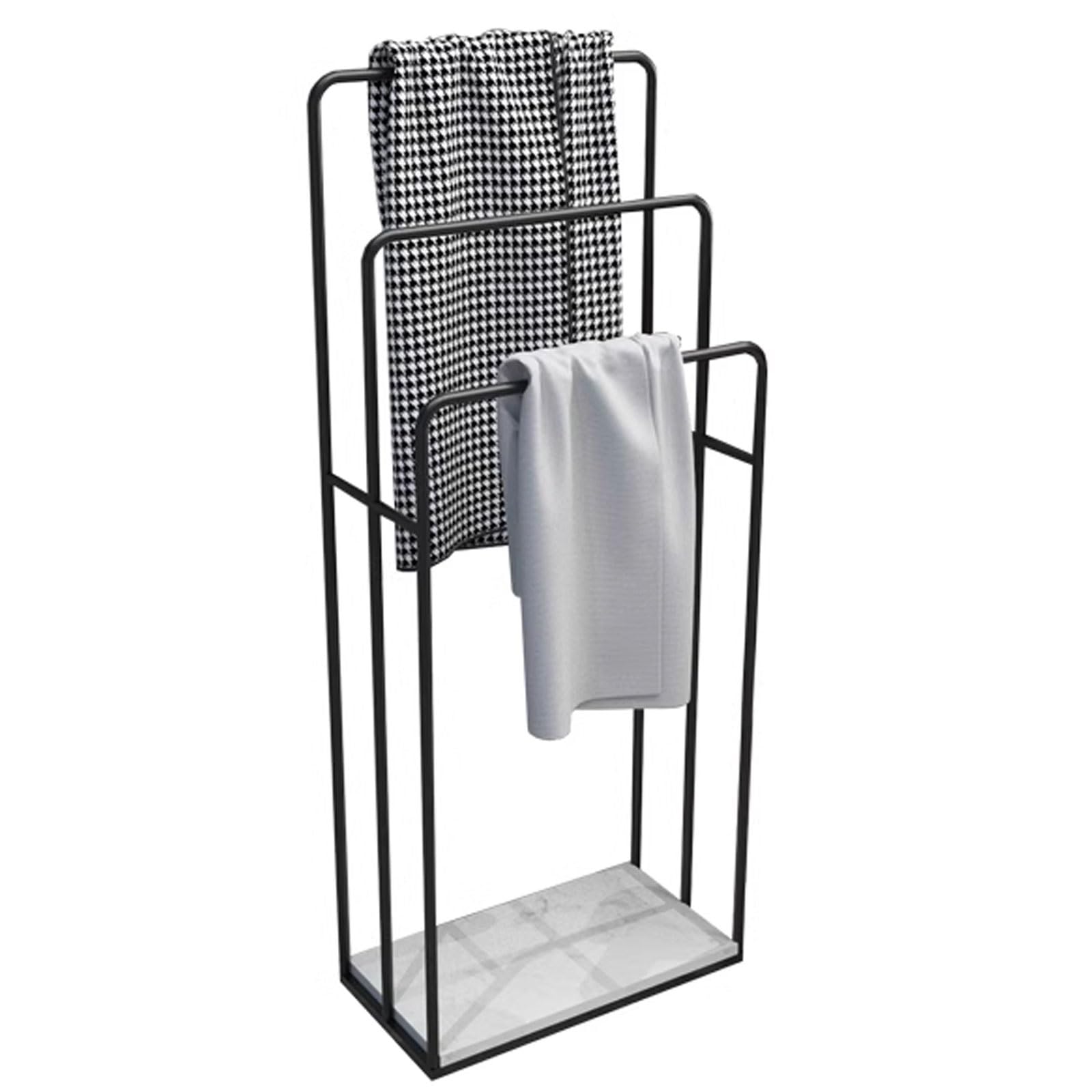 OWOHYG Pool Towel Rack Outdoor Freestanding Made Of Iron 3 Tier Towel Racks For Bathroom Pole Heights Are Different For Oversized Bath Towels And Bathroom.Black