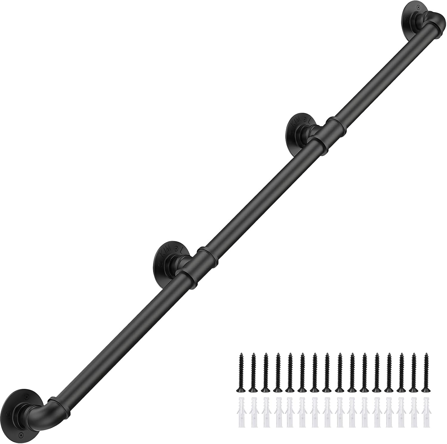 Industrial Staircase Handrail Metal Wall Handrail 10FT, Black Galvanized Iron Pipe Stair Railing Wall Mount Support for Indoor Vintage Pipe Bar Foot Rail Non-Slip Grab Bar for Steps 10 Feet