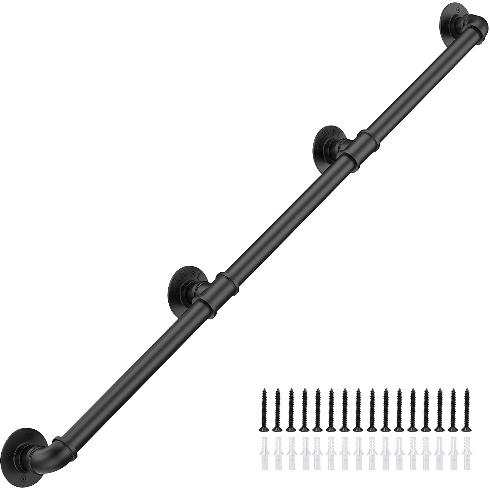 Industrial Staircase Handrail Metal Wall Handrail 10FT, Black Galvanized Iron Pipe Stair Railing Wall Mount Support for Indoor Vintage Pipe Bar Foot Rail Non-Slip Grab Bar for Steps