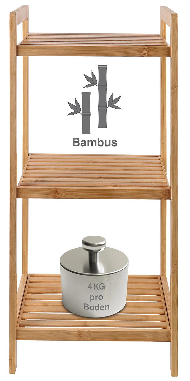 Rosenstein & Söhne mensola da Bagno: Scaffale da Terra in bambù, Colori-bambù, 30 x 30 x 70 cm, 3 Ripiani (scaffale in, per Utensili Cucina, spezie)