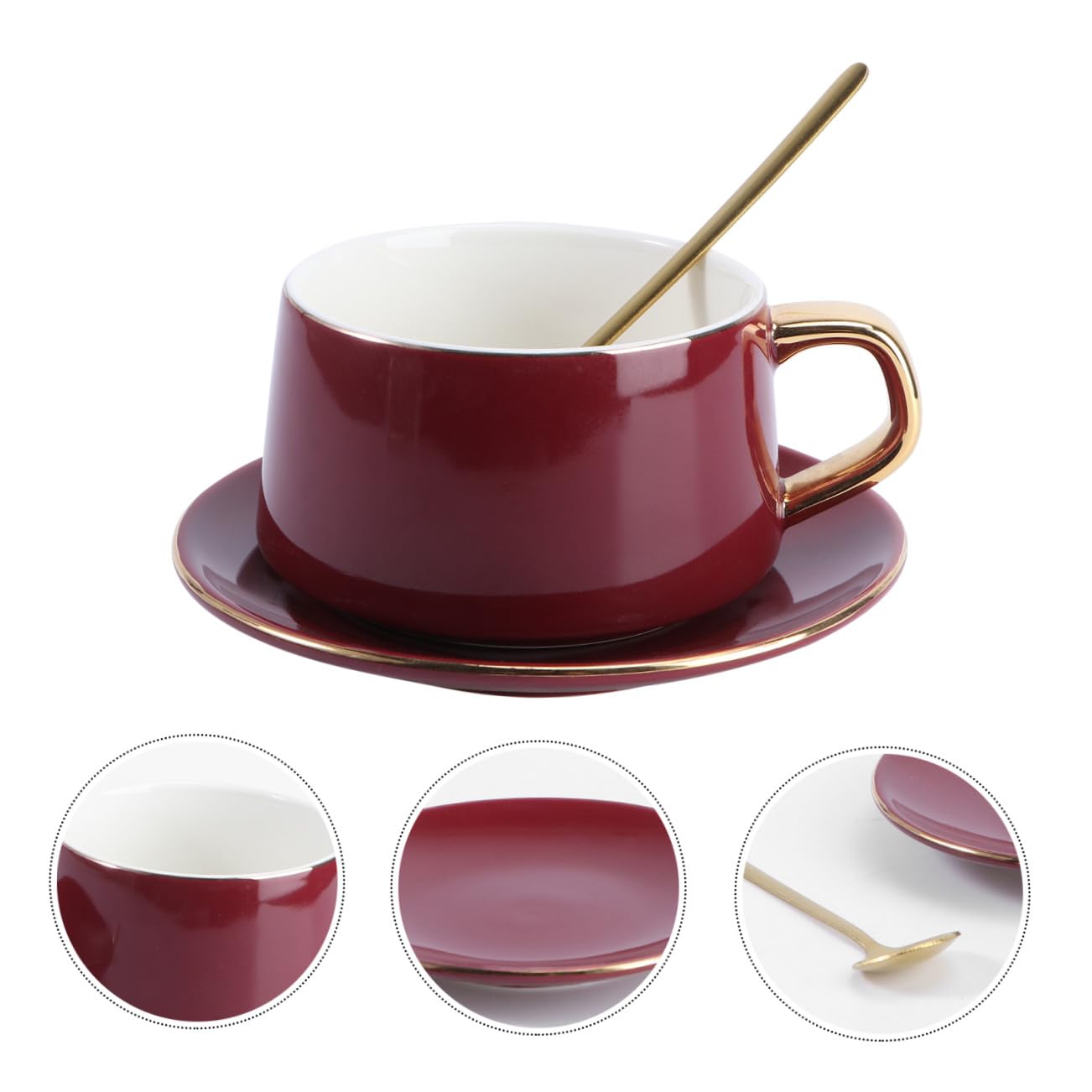 Juego de Taza y Plato de Café de Cerámica 250ml Rojo 2 Piezas