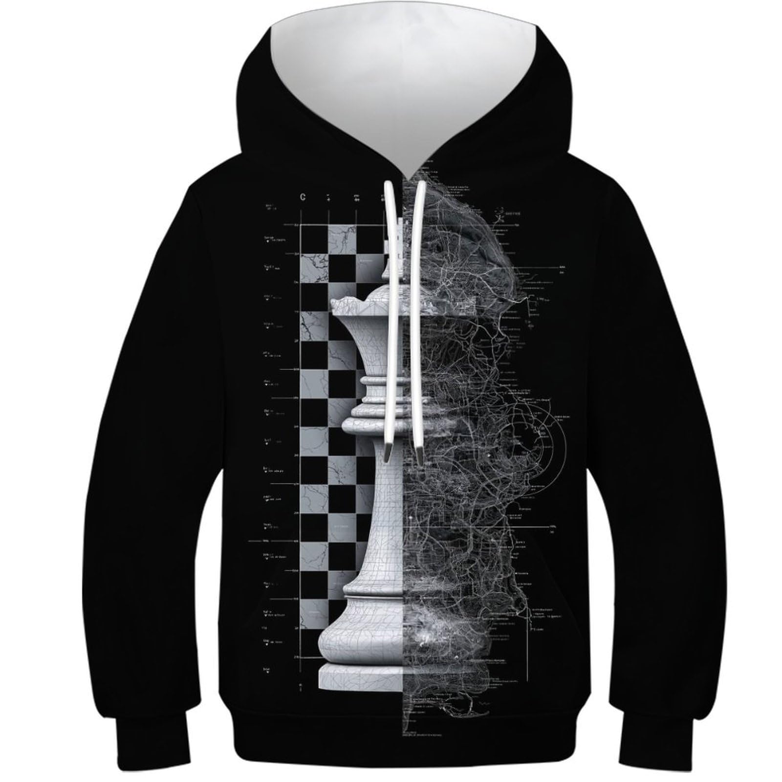 OPCALIS Boys Girls Hoodie Chess King 3D Printed Pullover Jumper Long Sleeve Sweatshirt Board Game with Pocket Kids Teen Casual Novelty 11-13Y