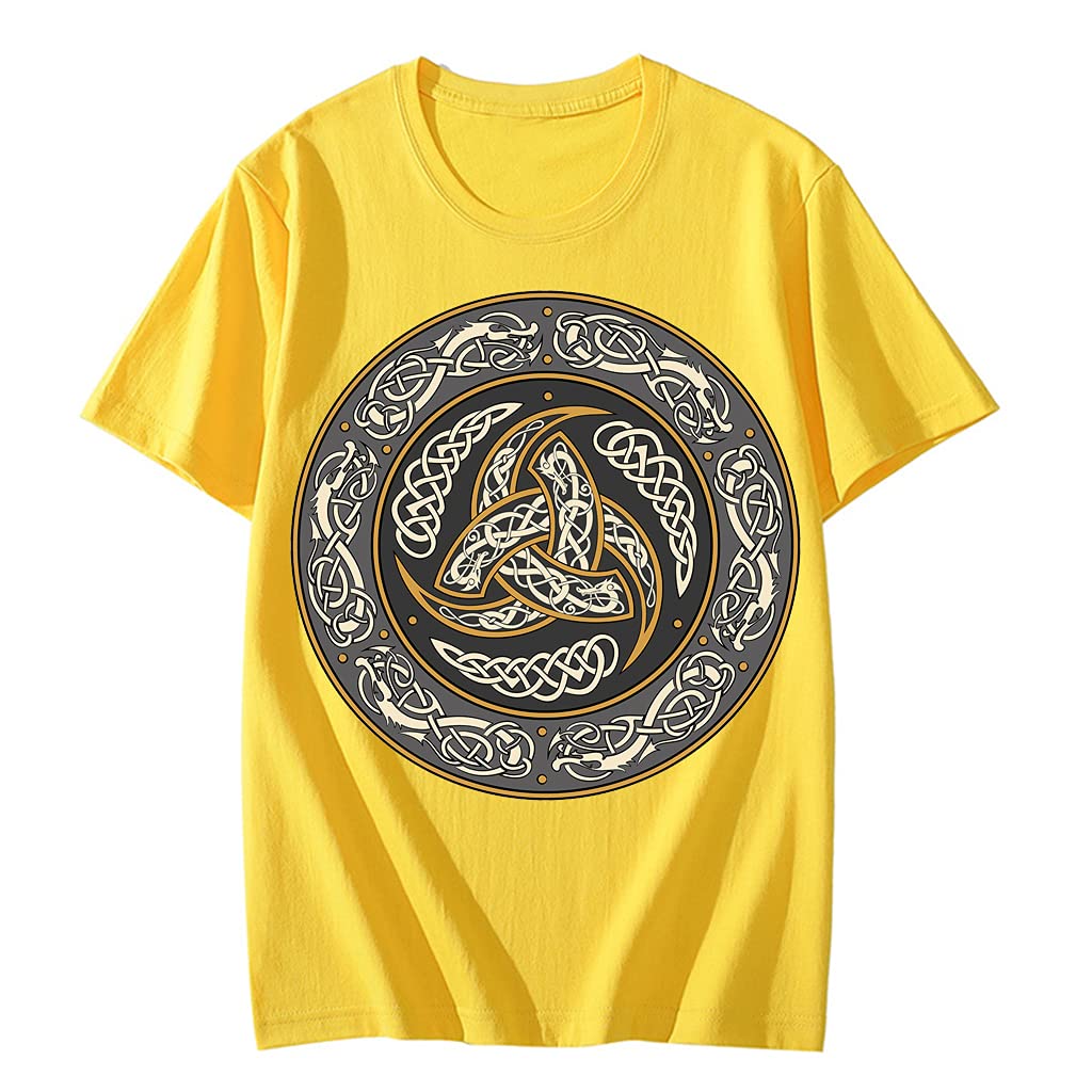 T-shirt viking homme manches courtes graphique coton haut jaune XL