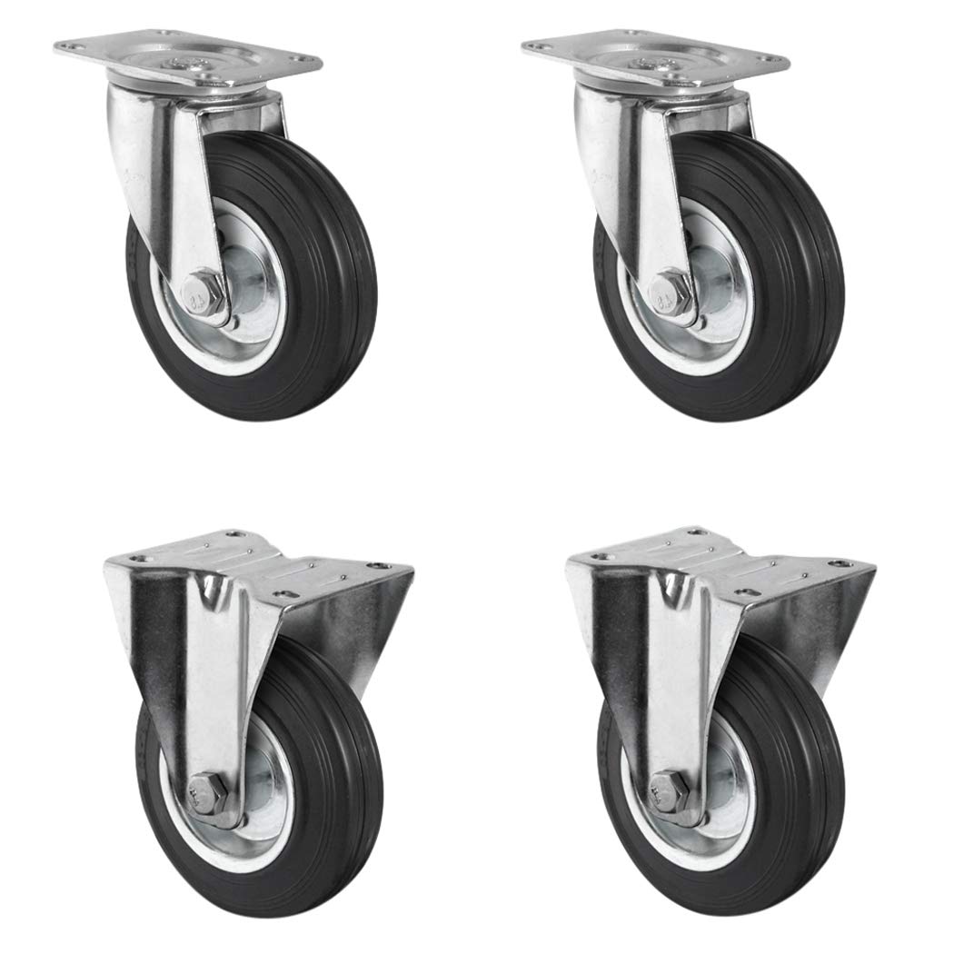 SETSPFP200SWS4R0N Set di 2 ruote girevoli, 2 ruote fisse, cerchione in acciaio, diametro 200 mm, ruote per trasporto, cuscinetto a rullo, portata 615 kg (confezione da 4)