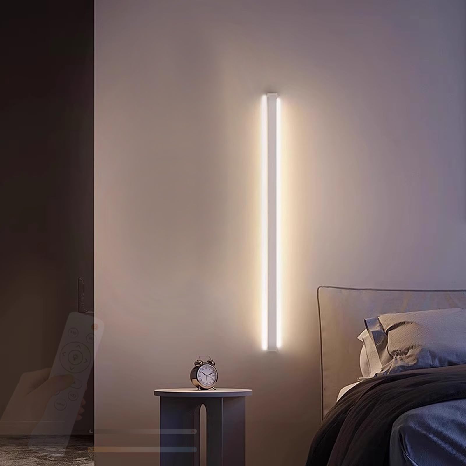 Lámpara de pared larga LED de 60cm aplique lineal blanco regulable con mando para dormitorio 8