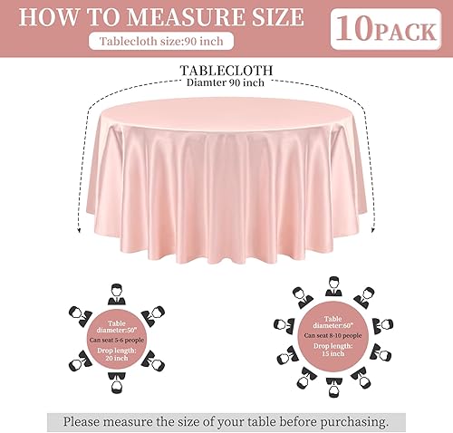 Miniatura 3 de Paquete de 10 manteles redondos de satén color oro rosa de 90 pulgadas, mantel sedoso brillante, mantel suave y lavable, mantel sedoso superpuesto