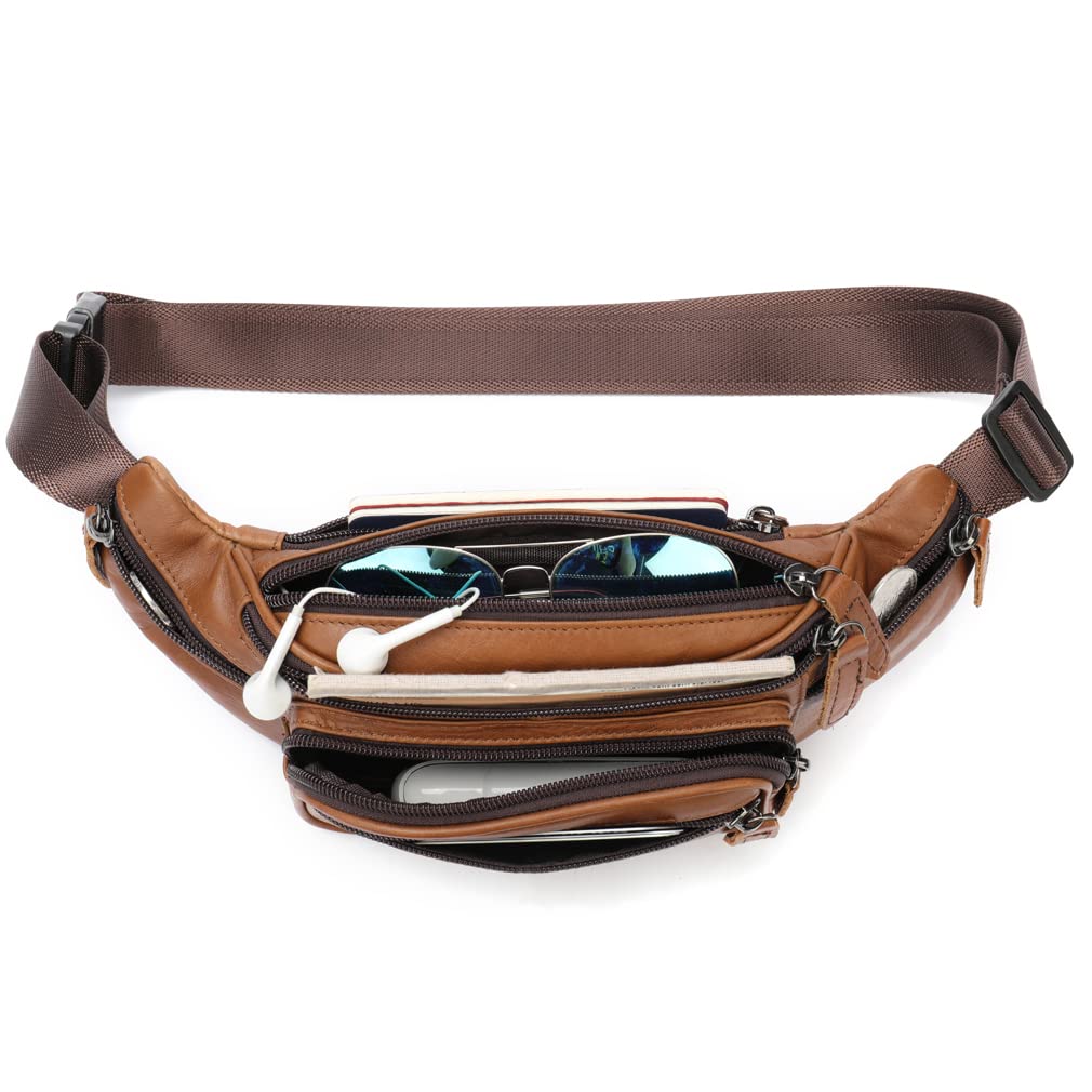 Gürteltasche aus echtem Leder für Herren und Damen, Reisen, Wandern, Laufen, Bauchtasche, Handy-Brieftasche, Braun, Vintage