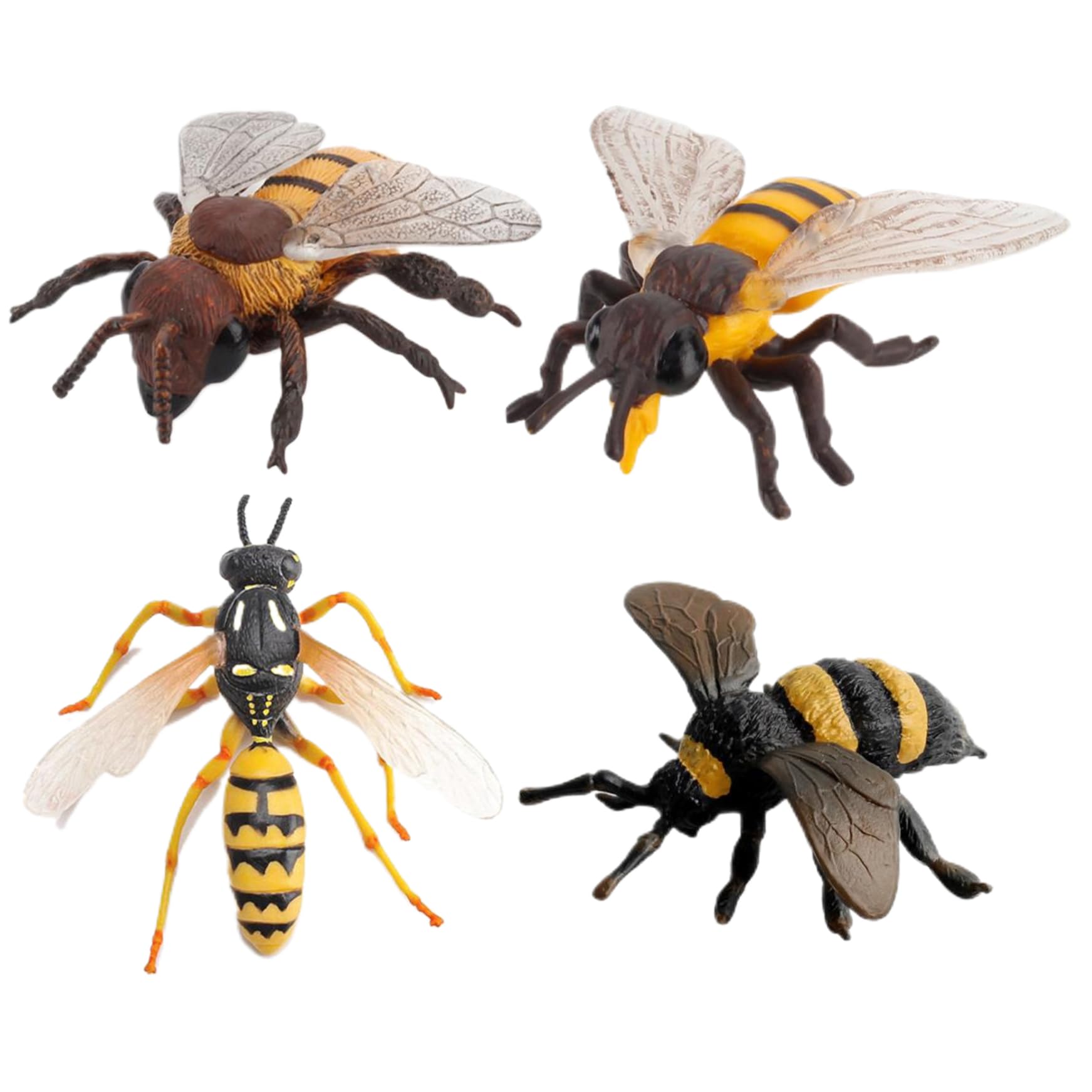 Xdyyjrasa PVC Realistic Honey Bee Toy Set 4Pcs – Educational Learning Toys Science Project Cake Topper Animal Figurines for Kids Boys Girls
