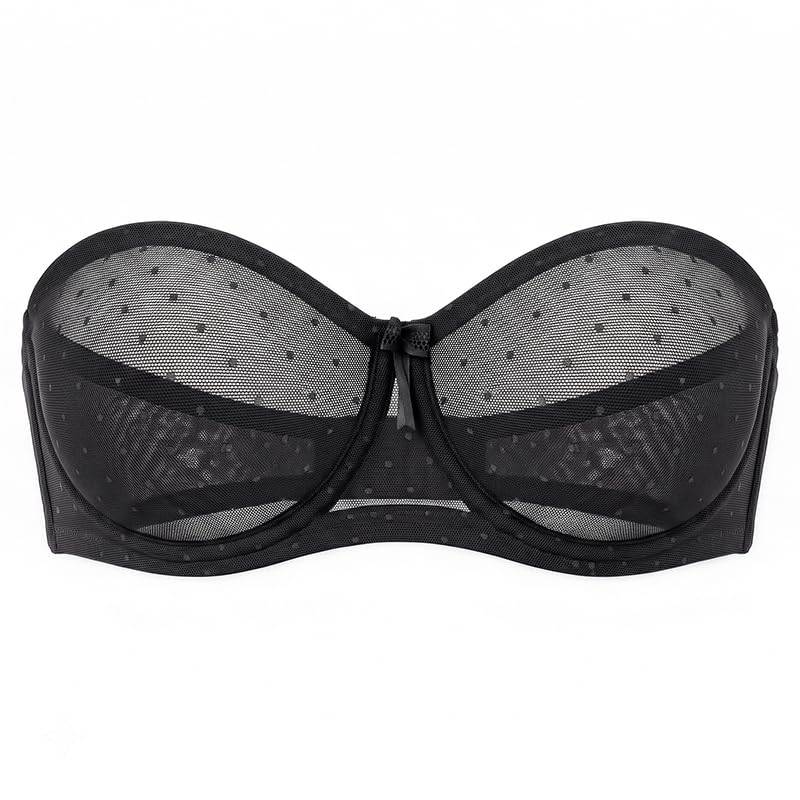 MELENECA Sujetador Reductor Bandeau con Aros, Encaje, Sin Tirantes | Invisible, sin relleno, antideslizante con silicona, multiposición, ideal para vestidos de novia y fiesta