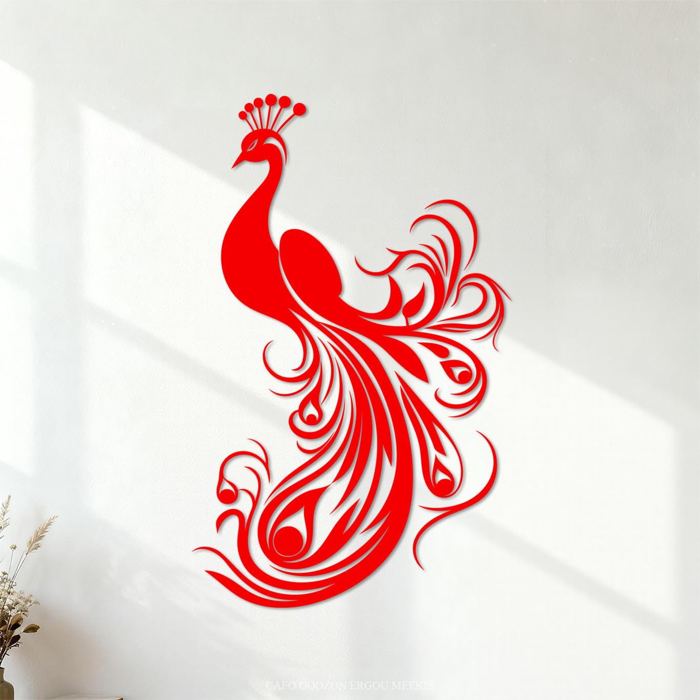 Wall Decals Paster Paper Elegant and Peacock Silhouette with Intricate Floral Details 57.6x92.6cm Store Decoration Red