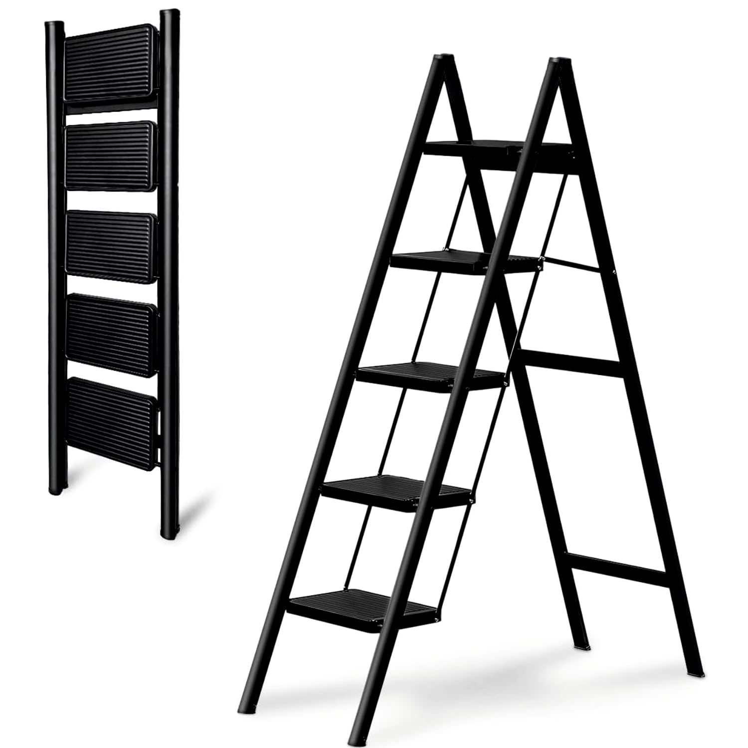 JIALTO 2 Step Metal Ladder for Home, Foldable Lightweight Stepping Stool with Wide Pedals, Anti Slip Heavy Duty 150 Kg Capacity, Portable for Kitchen, Office & Library (Black) — Amazon image 10