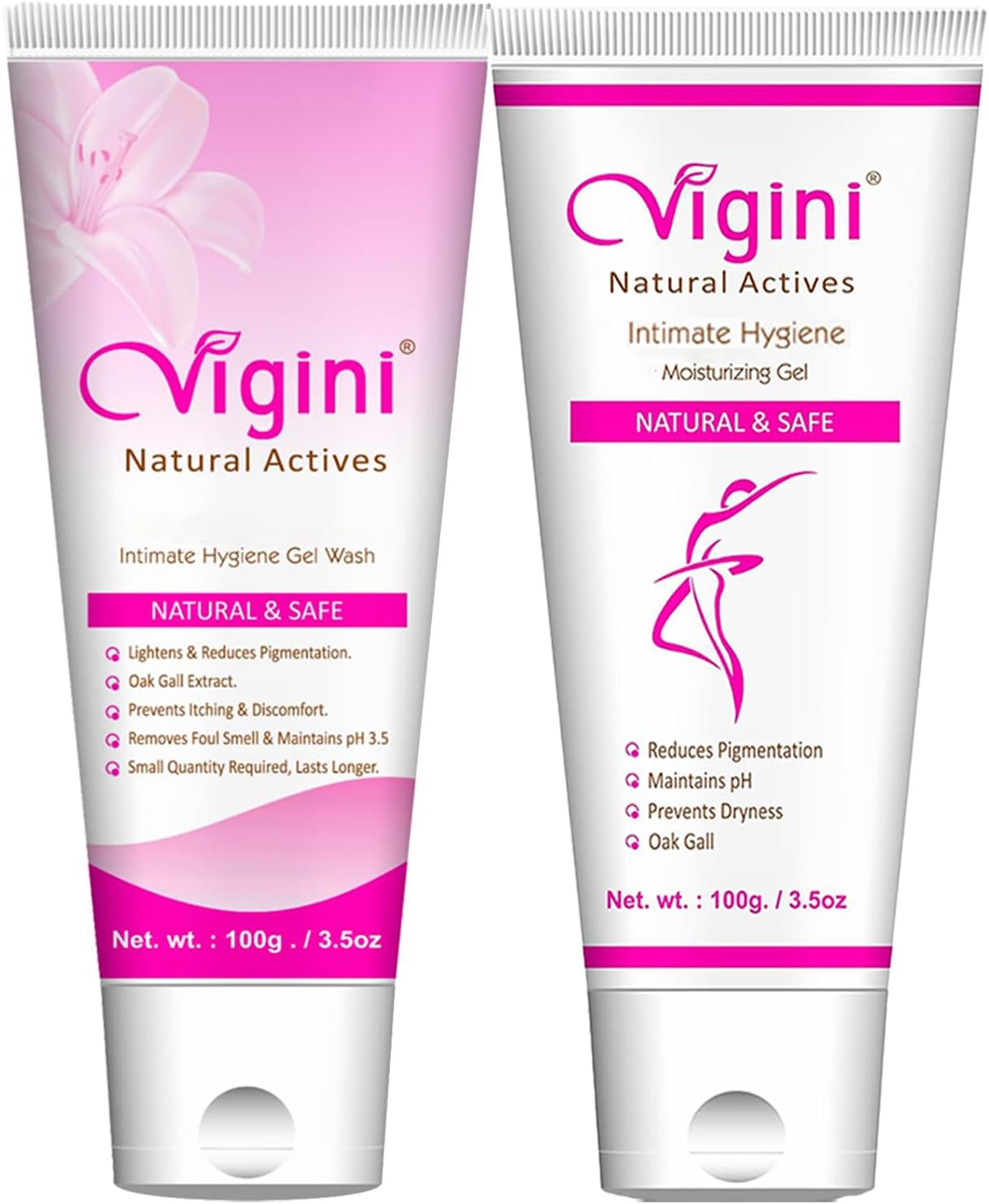 Vigini Natural Lightening Brightening Vaginal Intimate Feminine Hygiene Wash for Women & Lubricant Moisturizing Water Based Gel for Dryness Itching Non Staining Washable Sulphate Paraben Free 200g