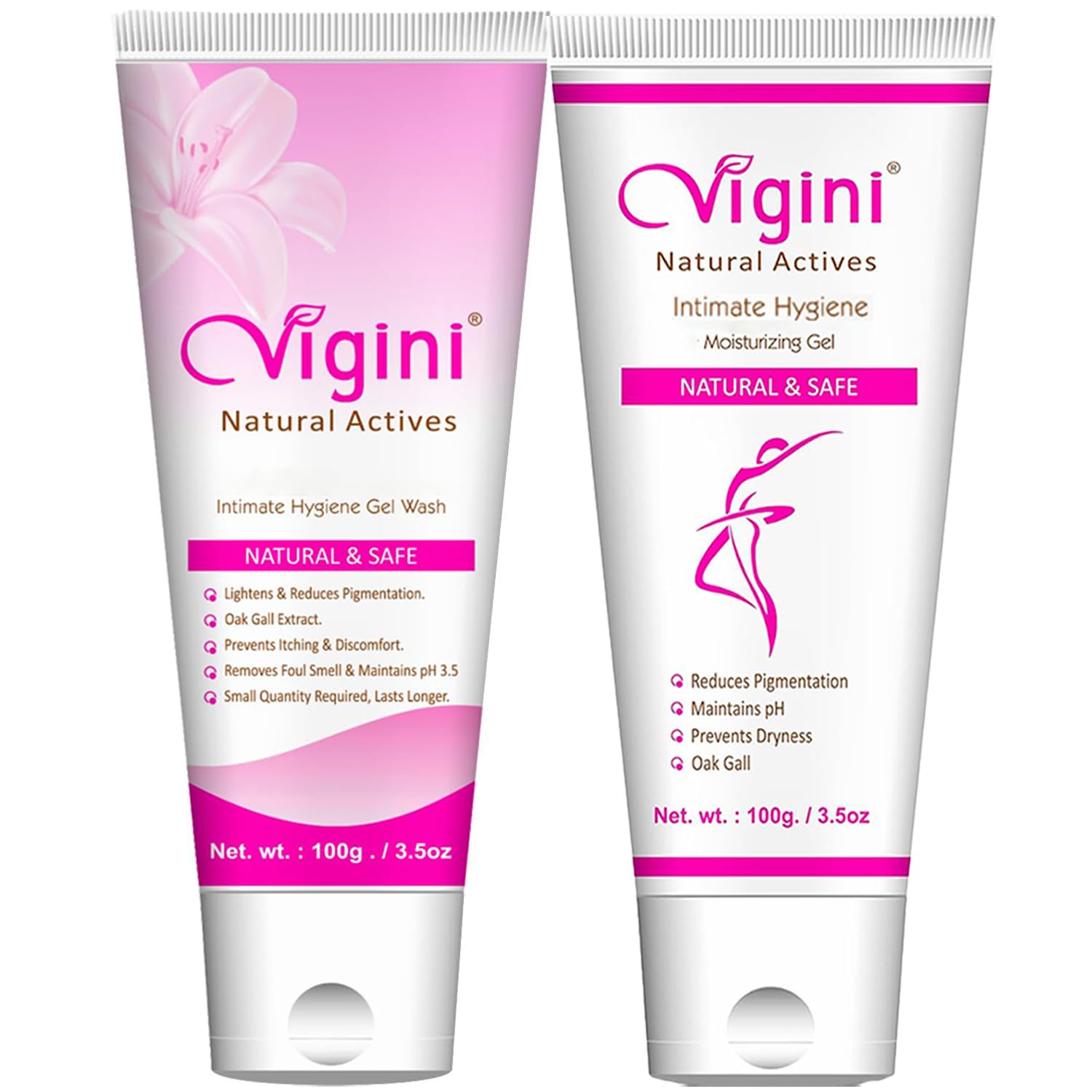 Vigini Natural Lightening Brightening Vaginal Intimate Feminine Hygiene Wash for Women & Lubricant Moisturizing Water Based Gel for Dryness Itching Non Staining Washable Sulphate Paraben Free 200g
