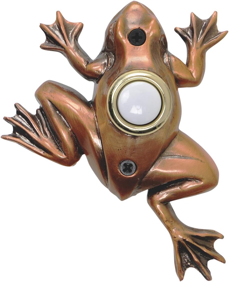 Waterwood Bronze Plated Frog Doorbell - Wired & Illuminated Push Button Cast in Durable Polyresin
