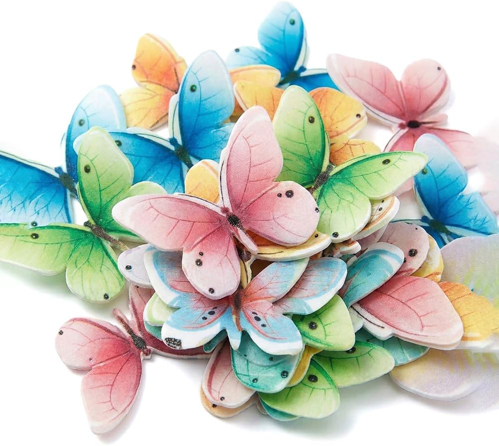Set of 30 Edible Butterfly Cupcake Toppers Wedding Cake Birthday Party Food Decoration Mixed Size & Colour