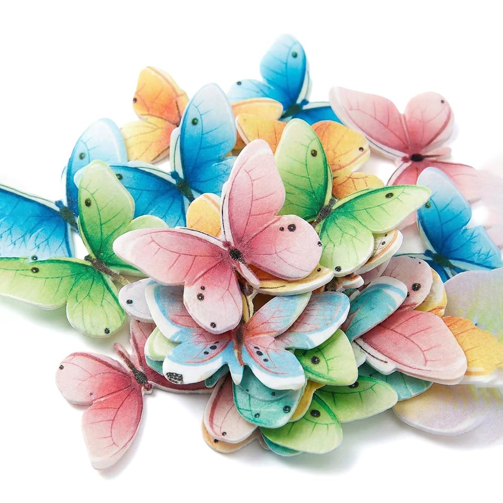 Set of 30 Edible Butterfly Cupcake Toppers Wedding Cake Birthday Party Food Decoration Mixed Size & Colour