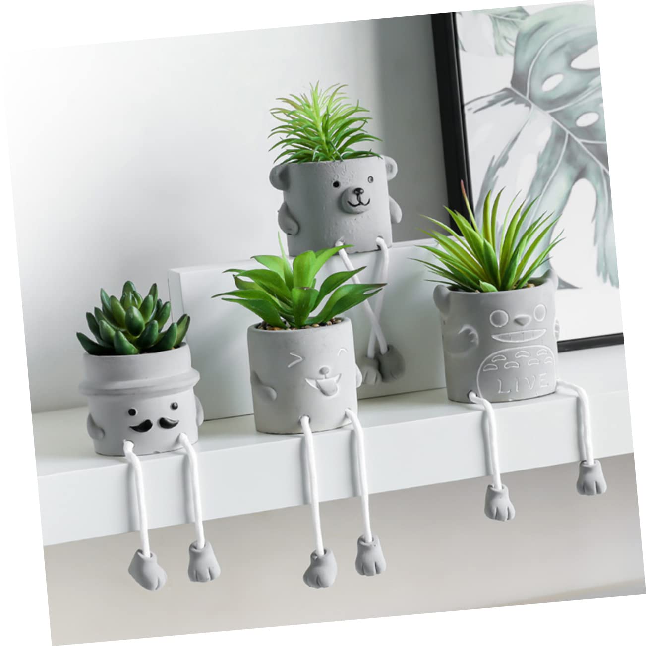 MAGICLULU Decorazione Bonsai in Vaso Gambe Sospese, Pianta Verde Artificiale in Cemento e Plastica, Aspetto Vivido per Camera da Letto e Casa