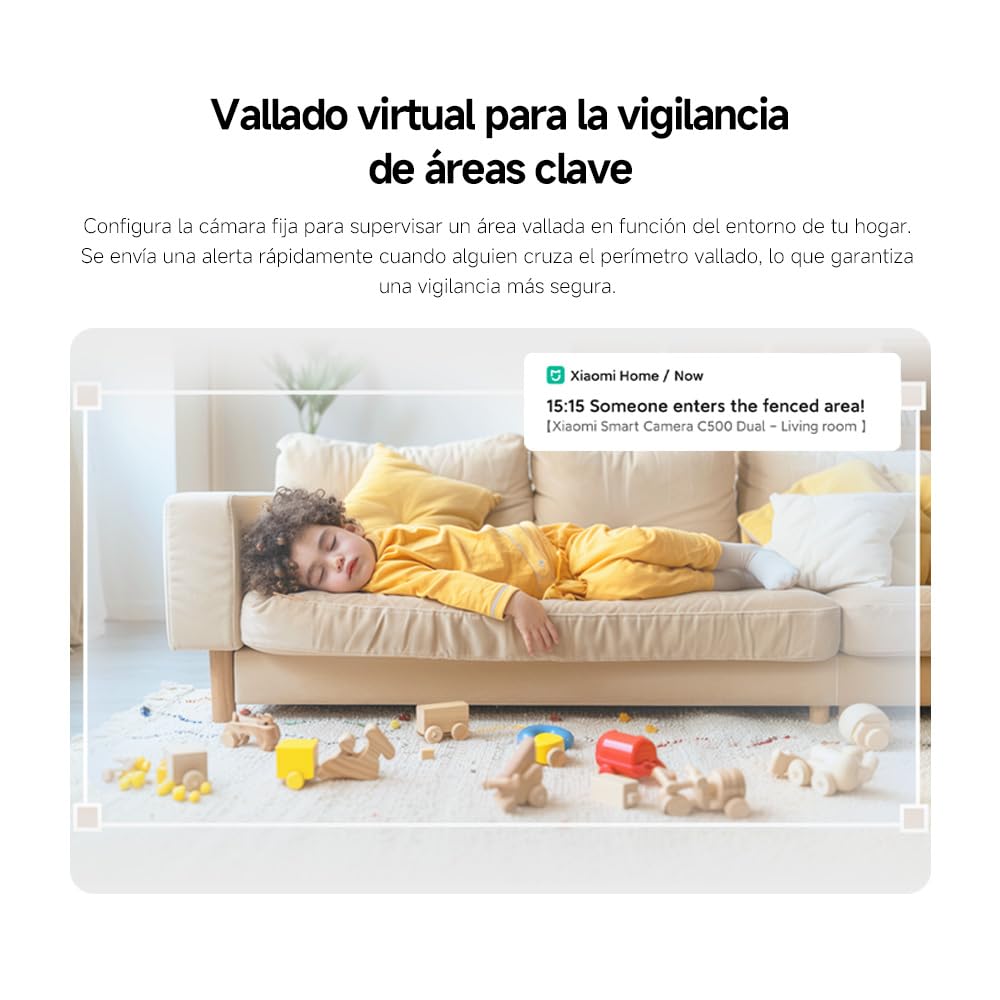 XIAOMI C500 Dual Camara Vigilancia WiFi Interior, Doble 4MP Barrera Virtual | Camara Vigilancia Detección De Personas/Mascotas, Visión Nocturna A Color Starlight, Audio Bidireccional, WiFi 6 2,4/5 GHz