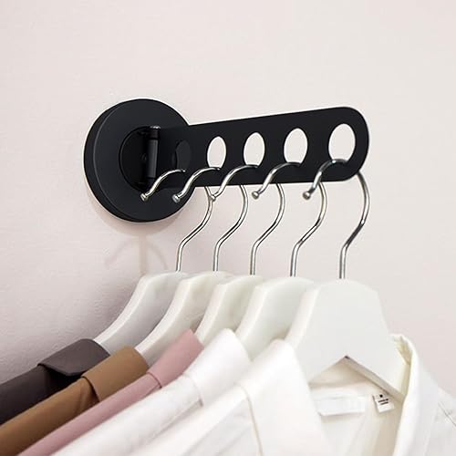 Miniatura 10 de Greatim - Colgador de pared para colgar ropa, colgador de pared plegable para colgar ropa, ahorro de espacio, barra de valet de armario, sistema