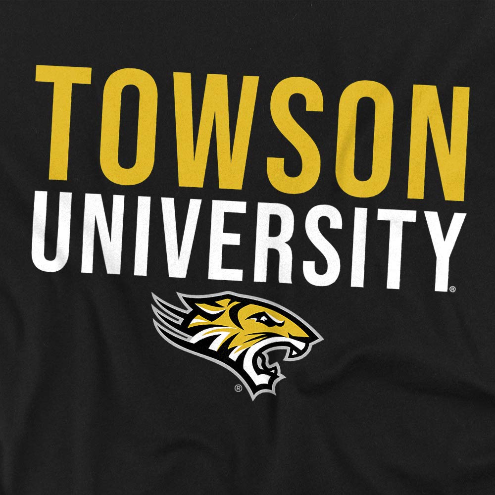 Towson University Official Stacked Unisex Adult T-Shirt, Black, Small