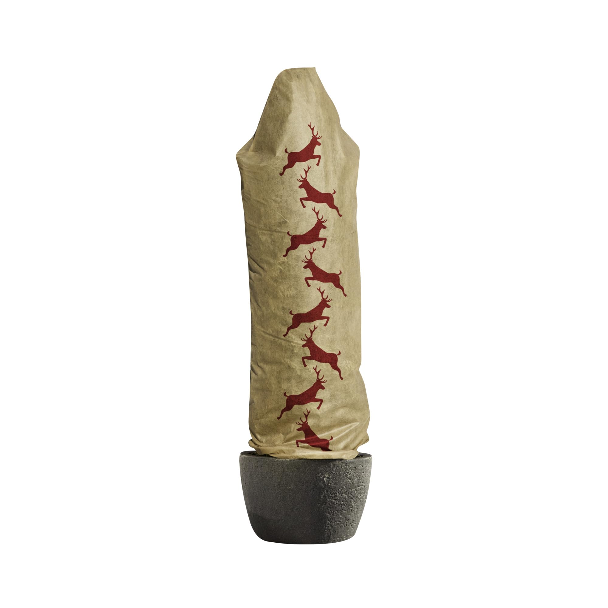 Windhager Winter-Deko-Vlieshaube Protect L, Kälteschutz, Frostschutz für Pflanzen, Wintervlies, Gartenvlies, Abdeckvlies, 0,6 x 1,8 m, Hirsch-Motiv, Beige