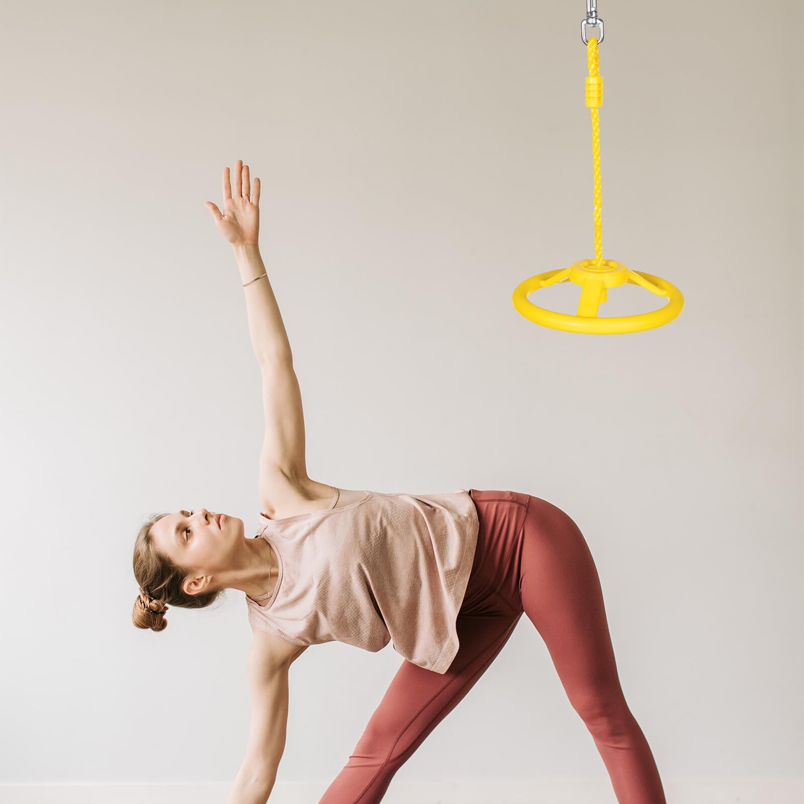 Anello per manubrio fitness, altalena al volante con corda, per esercizi indoor/outdoor, per allenamento parco giochi e palestra, attrezzatura da arrampicata Ninja gialla