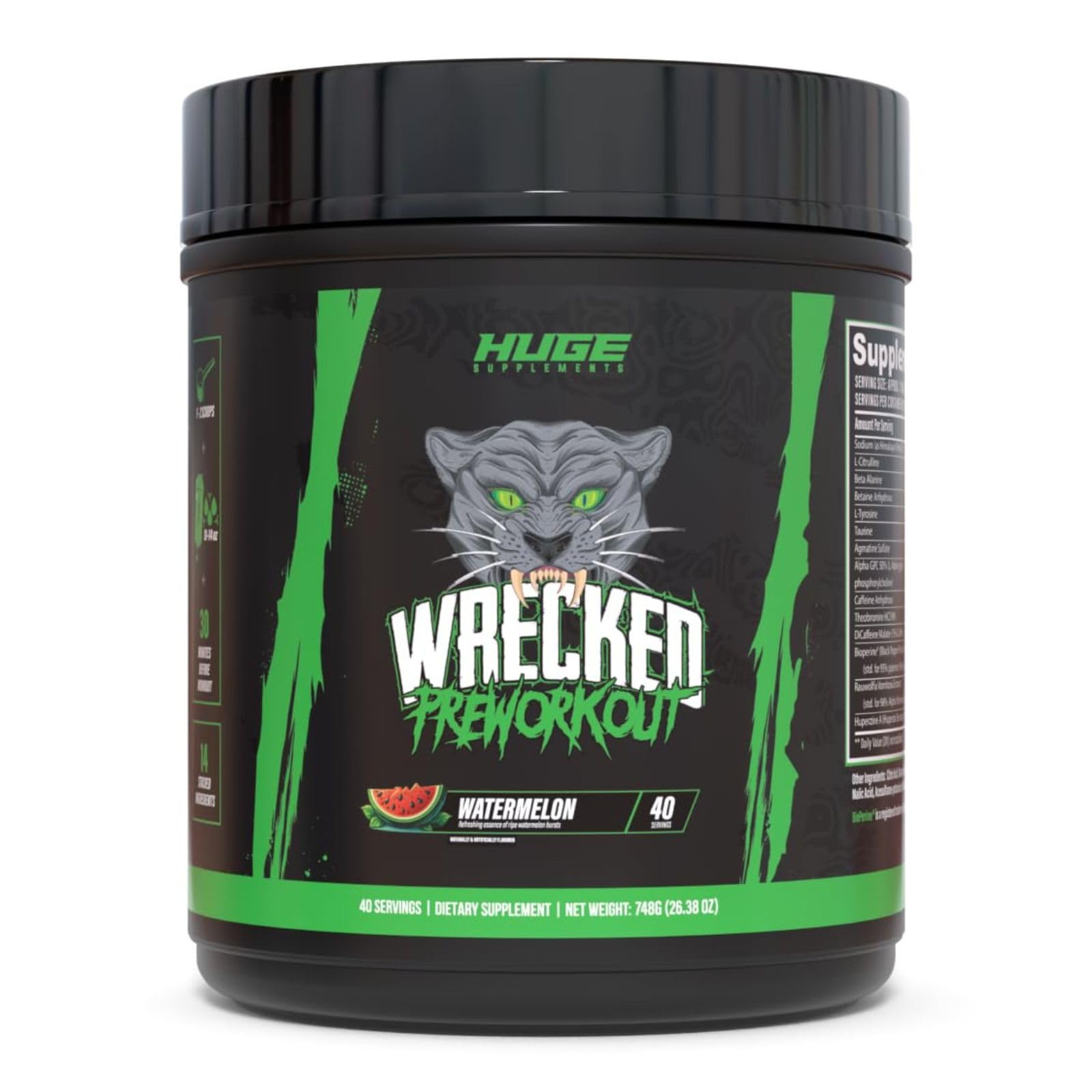 Wrecked Pre Workout Powder, Advanced Formula, Boosts Energy, Focus, Pumps & Performance, 10g L-Citrulline, 6.4g Beta Alanine, 5g Tyrosine, 1g Alpha GPC, 375mg Fast-Acting Caffeine & More (Watermelon)