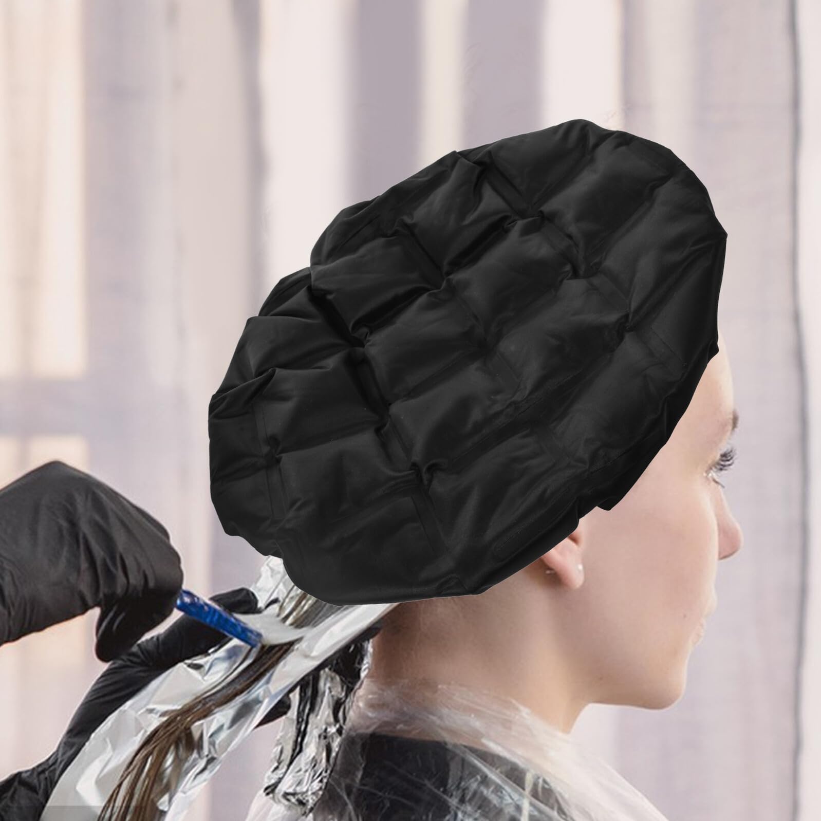 ERINGOGO Schwarze Spa Duschhaube aus Gel für Haare Wärme und Kälteverwendbare Haarfärbekappe mit Bequemem Sitz für Salon und Haarpflege