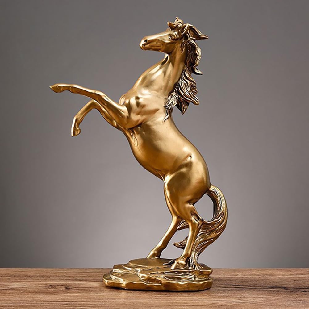 CHUOZI Gold Horse Statue Figurines to Attract Luck and Wealth Resin Standing Art Sculpture Home Office Decoration Tabletop Decor Ornaments for Desk Bookshelf (D)