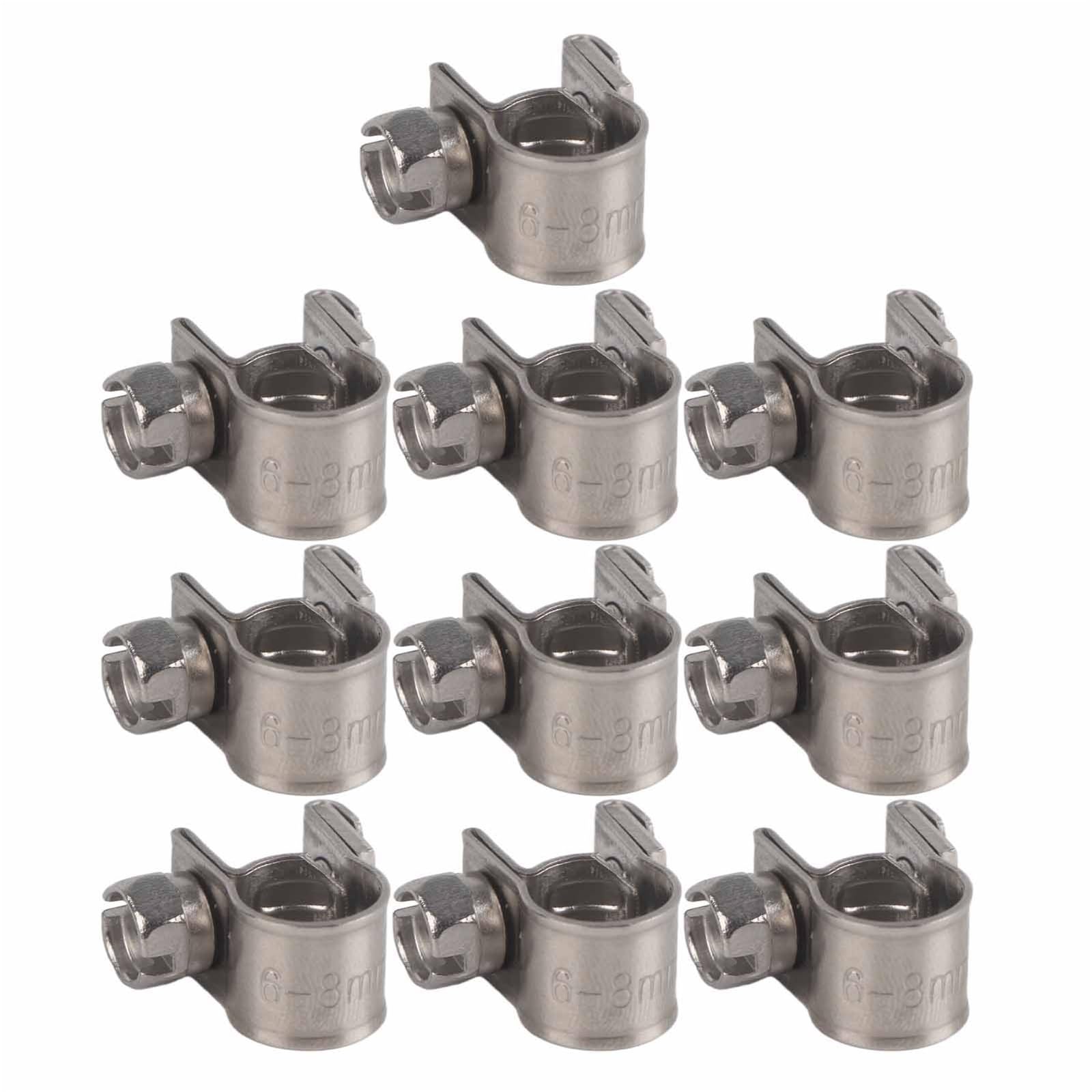 Hose Clamps Stainless Steel 10pcs Stainless Steel Mini Fuel Line Pipe Hose Clamp Clip 6mm‑20mm Optional Size Fastener(6-8Mm)