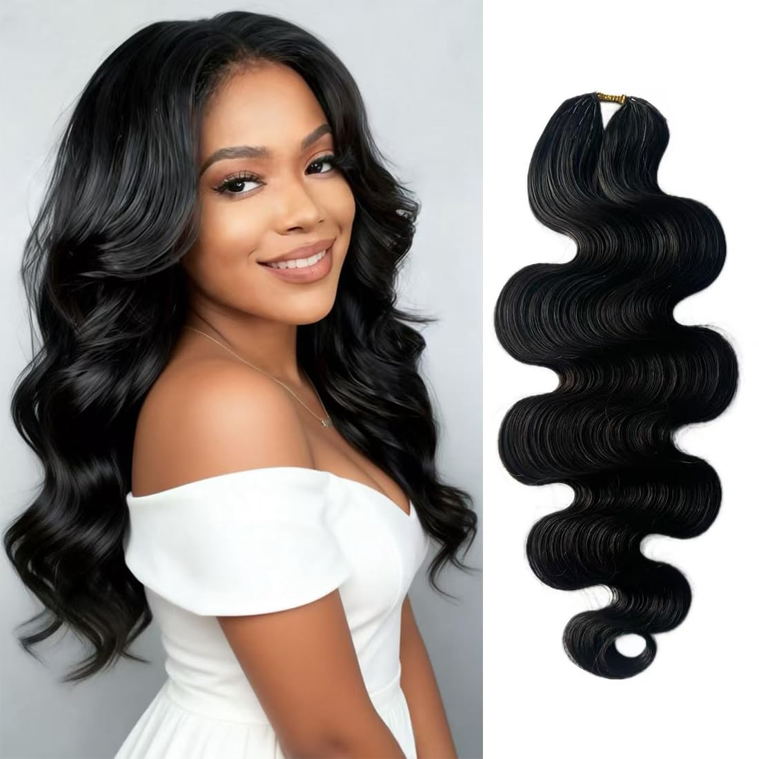 Body Wave Pre-Separated Crochet Hair Extensions Human Hair Knotless Pre-Separated Feather Crochet Braid Hair Extensions Natural Color 22 Inch 120g