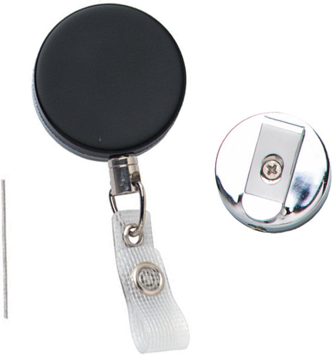 Bulk 25 Pack - Heavy Duty Badge Reel with Metal Cord and Belt Clip - All Metal Retractable I'd, Key Holder with Steel Wire Cable - Black & Chrome Finish by Specialist ID (Black/Silver)