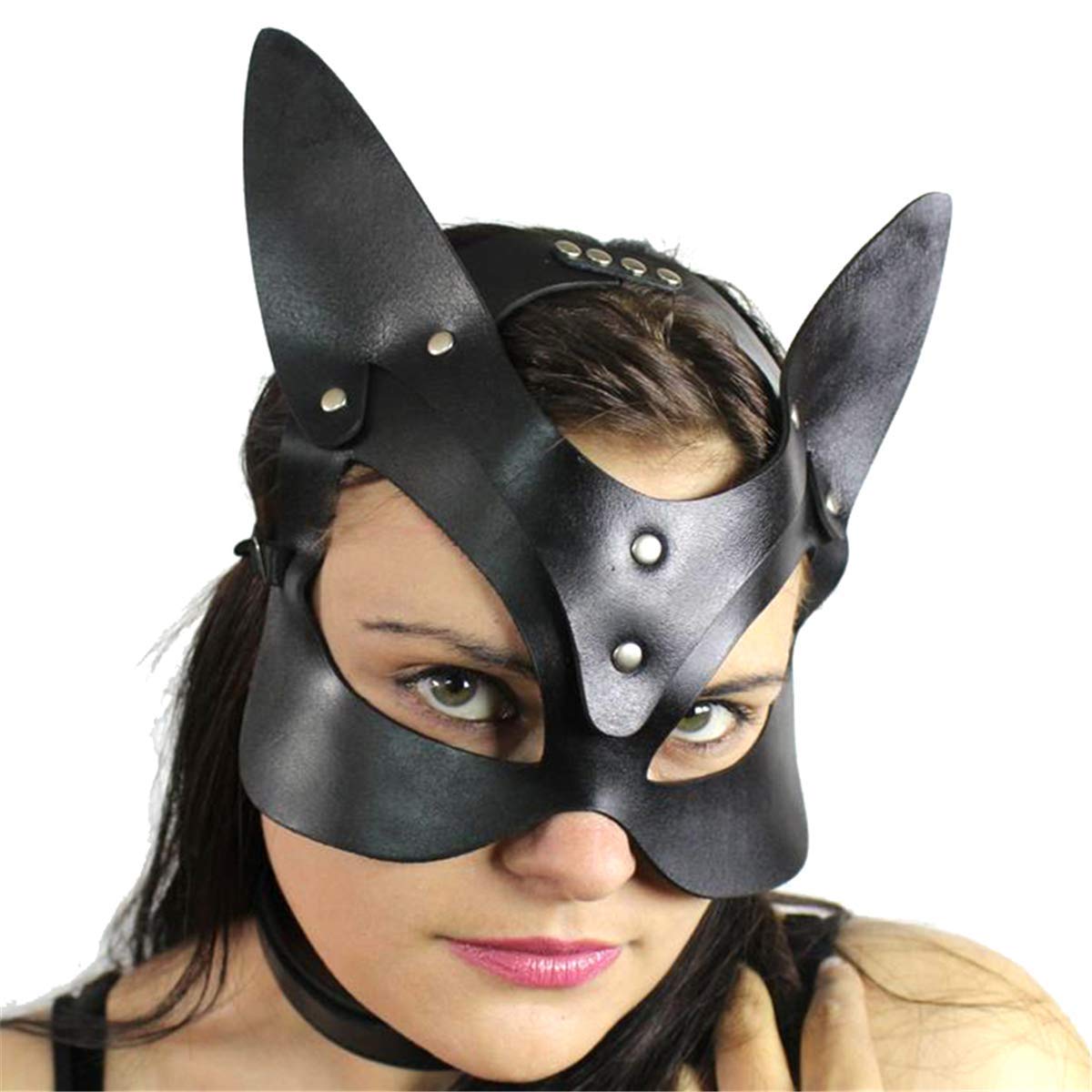 Mumbobyswim Women Cat Bunny Leather Masks Masquerade Mask for Cosplay Halloween Costume Accessory