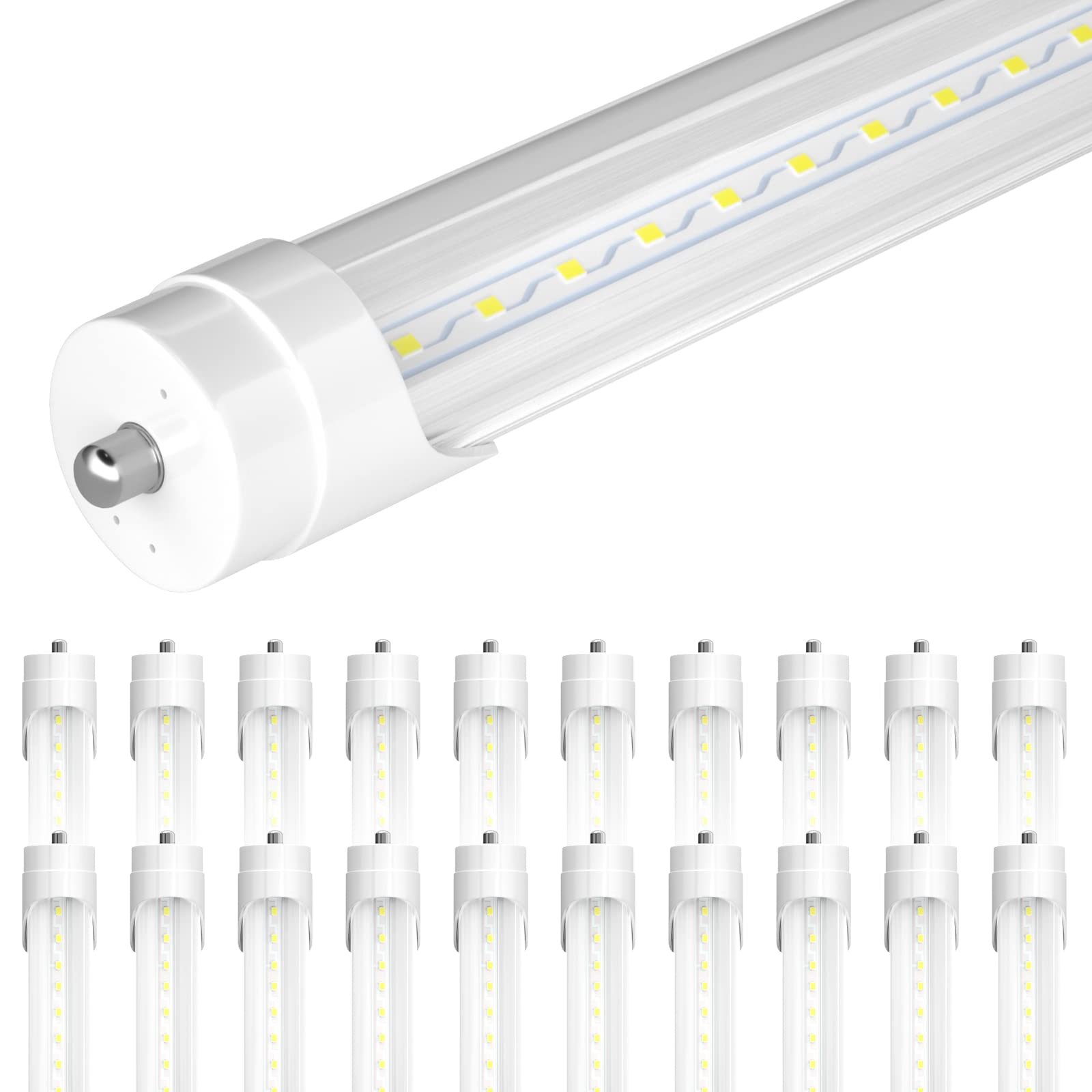 SHINESTAR 20-Pack 8FT LED Bulbs T8 T12 T10, 44W 6500K Super Bright LED Shop Light Bulbs, LED Replacement for Fluorescent Tube Light, Dual End Ballast Bypass, Single Pin FA8 Base