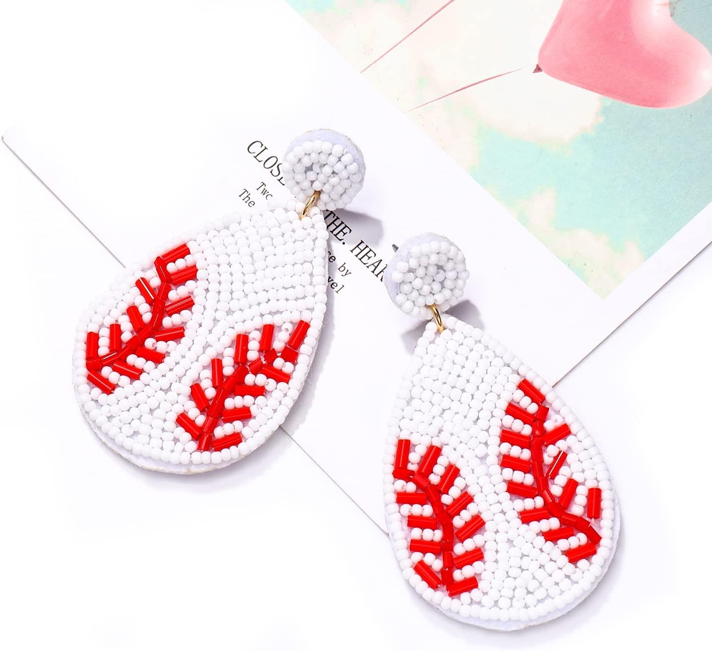 2 Pairs Beaded Baseball Earrings Sports Earring for Women Statement Game Team Sports Ball Dangle Drop Earrings Theme Party Jewelry Gifts - Image 3