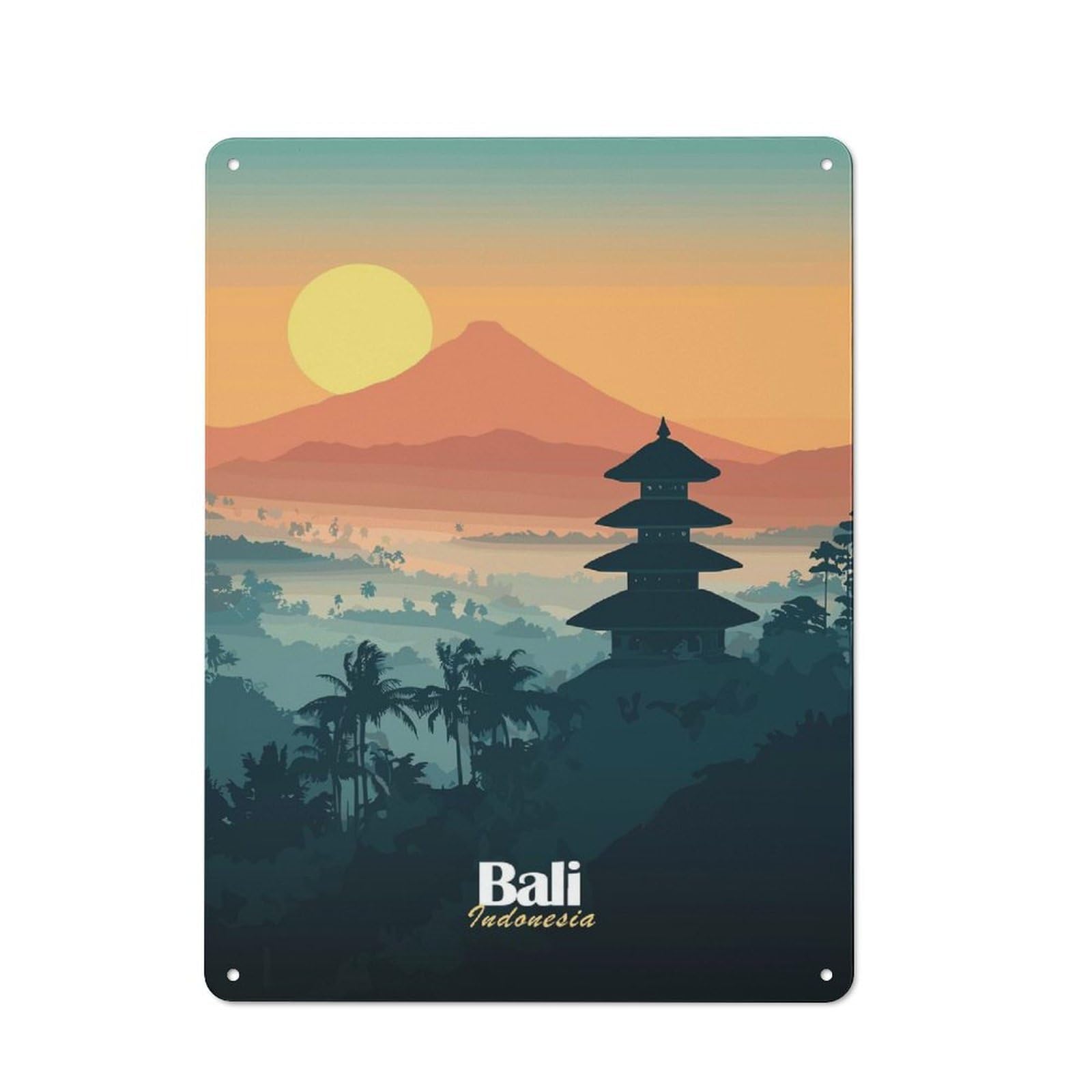 Junmoney Style-8 Tin Wall Plaque 40X30cm With Bali Sunset Landscape For Hobby Room Or Studio, For Themed Interiors In Hobby Rooms And Studios