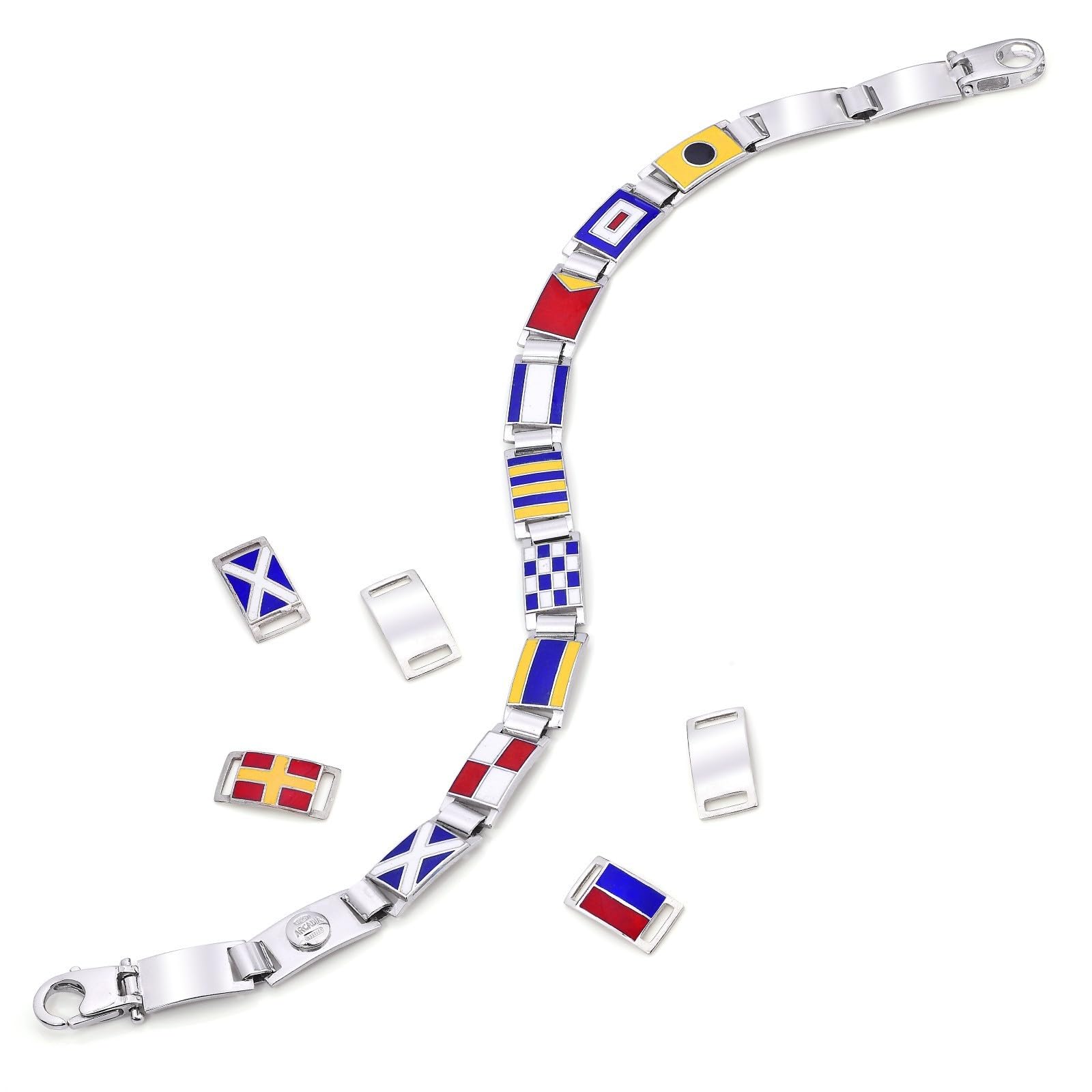 Generico Bracciale misura media con banidere nautiche in argento 925 smaltato a fuoco fatto a mano