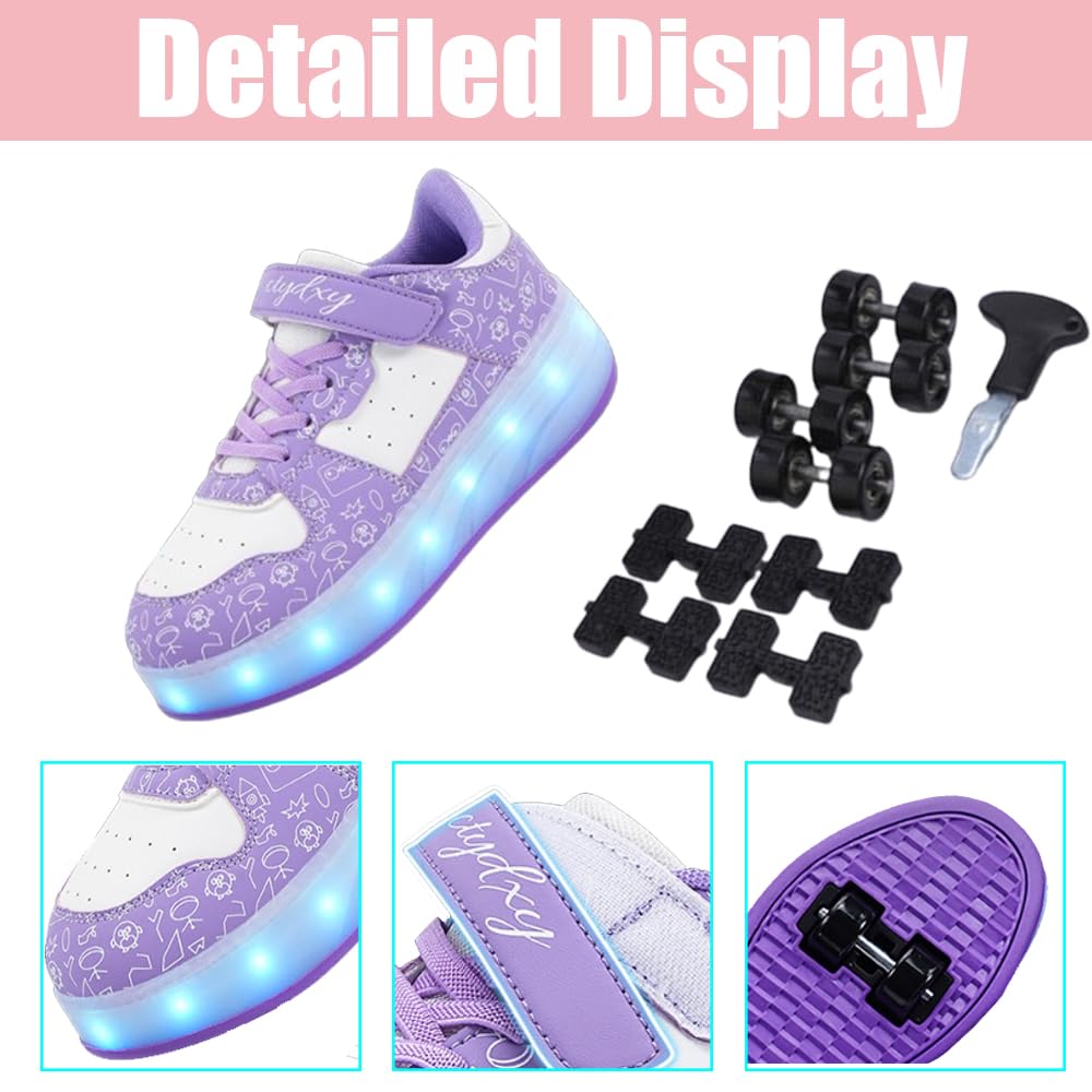 Patins à roulettes Lumineuses pour Enfants Débutants, Basket à Roulettes avec Crochet et Boucle